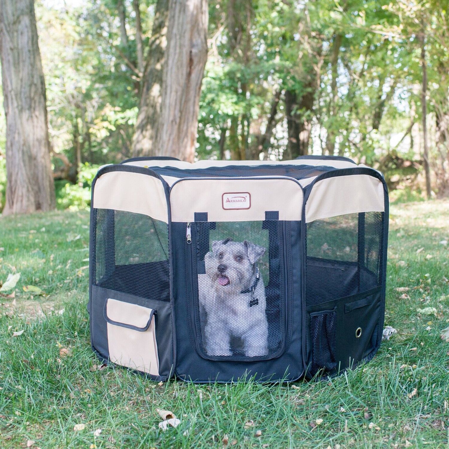 Armarkat PP003BGE-M Portable Pet Playpen In Black and Beige Combo