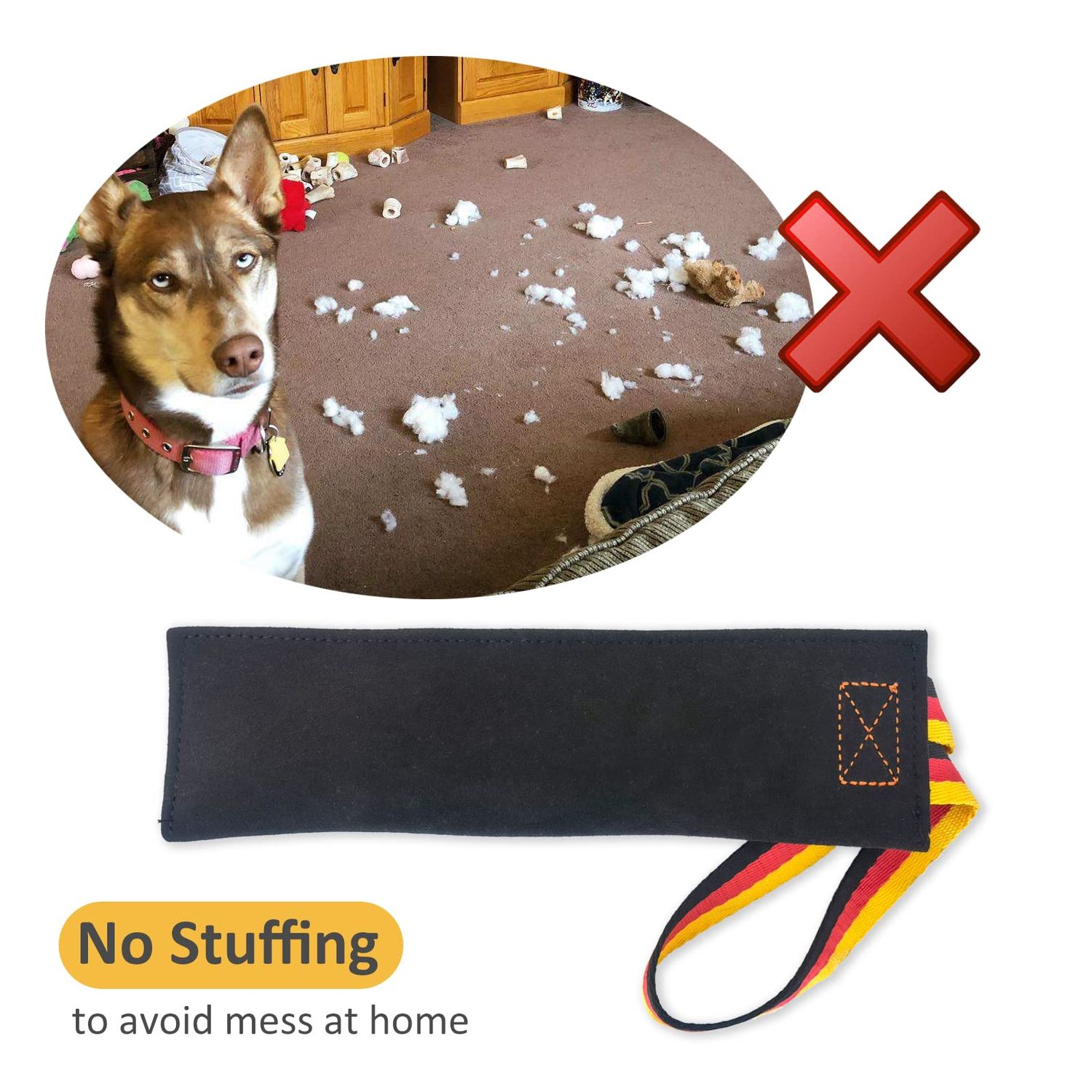 Dewonch No Stuffs Squeaky Leather Bite Tug Toy for Dog Training, K9 Puppy Pull Toy with Handle to Build Prey Drive,Train Biting Grip,Play Tug of War Game (Squeaky Toy)