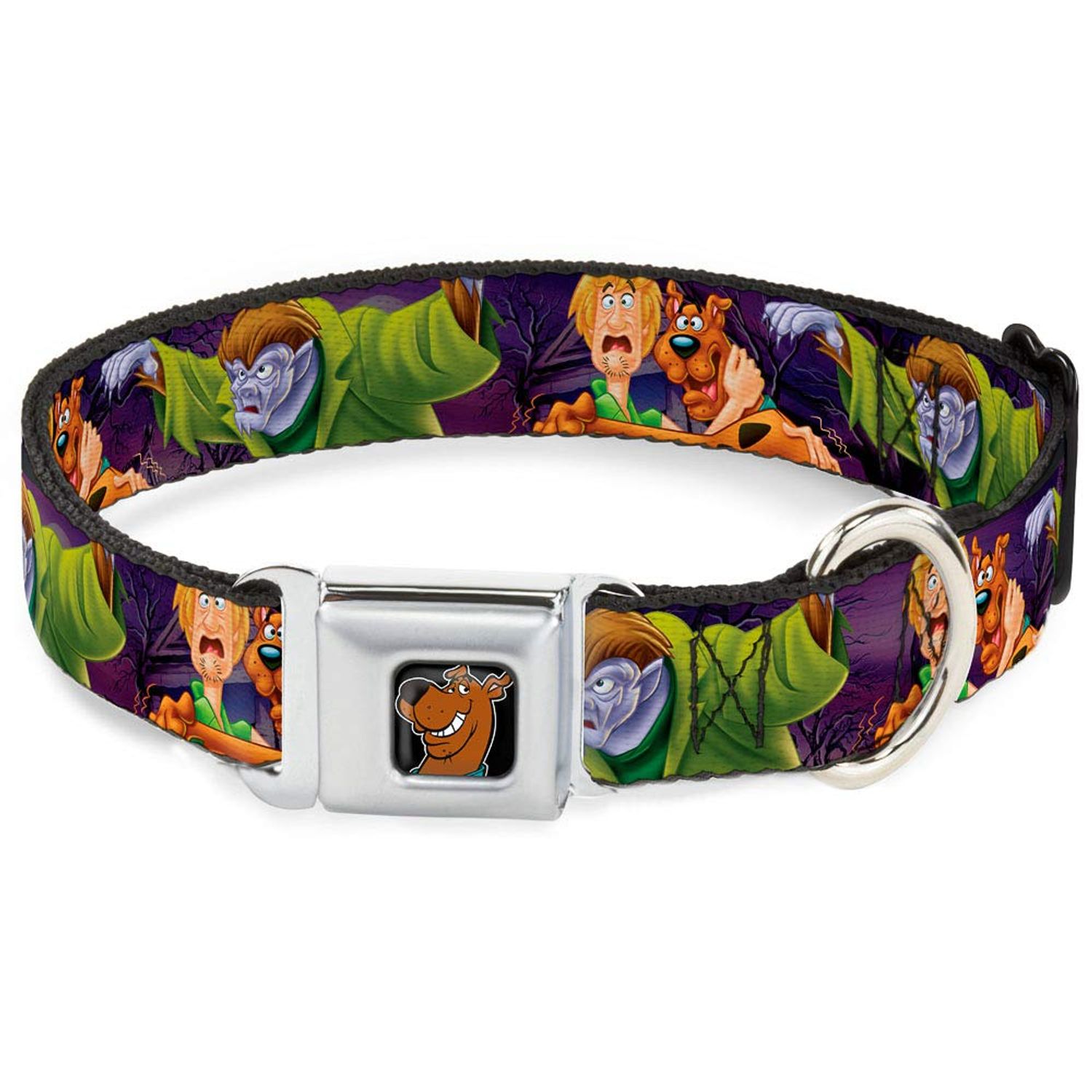 Dog Collar Seatbelt Buckle Scooby Shaggy Hugging Werewolf Man Purple 18 to 32 Inches 1.5 Inch Wide
