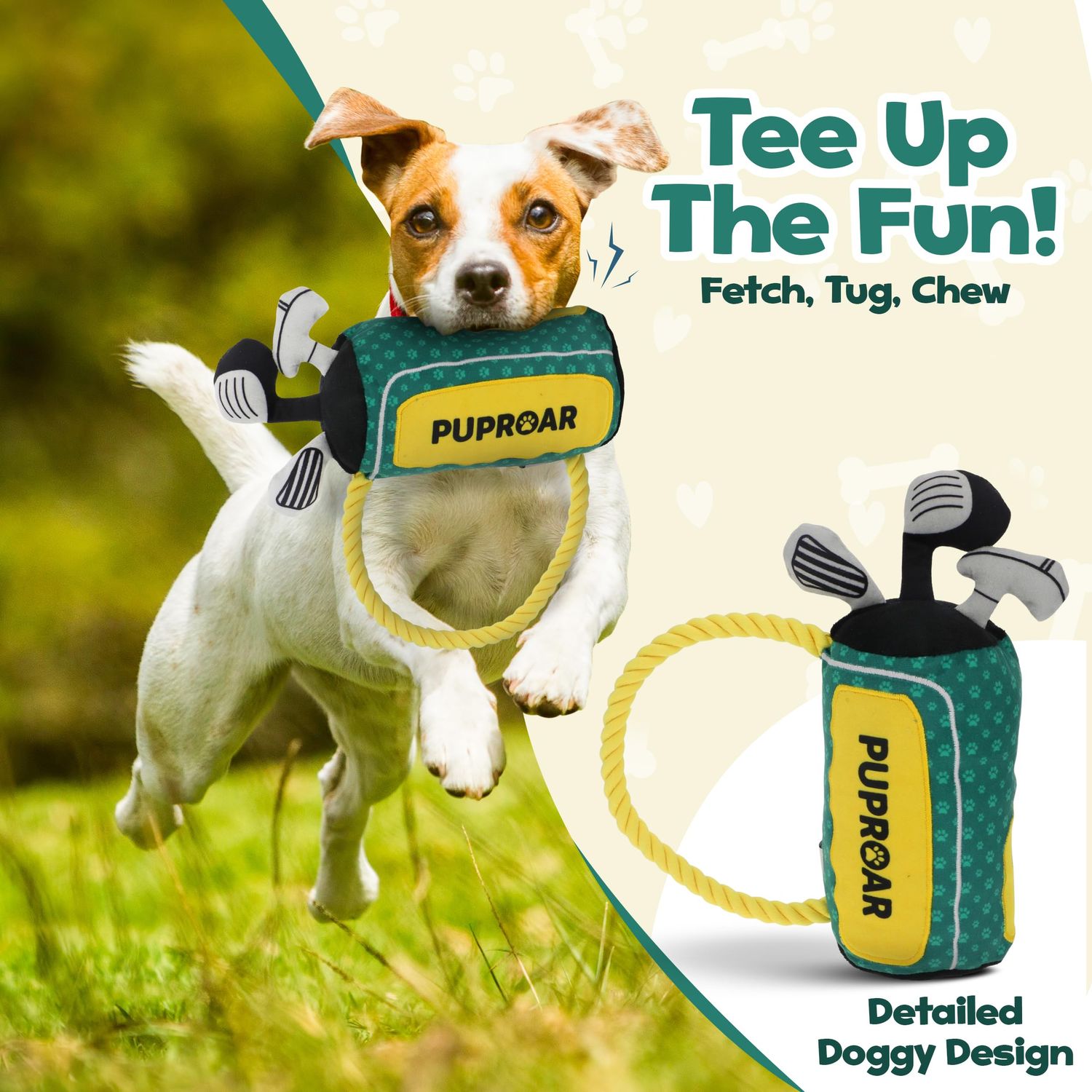 PUPROAR Golf Dog Toy – Funny Dog Toys with Squeaker, Crinkle & Rope, Plush Cute Easter Gift & Fun Birthday Present for Boy & Girl Puppy