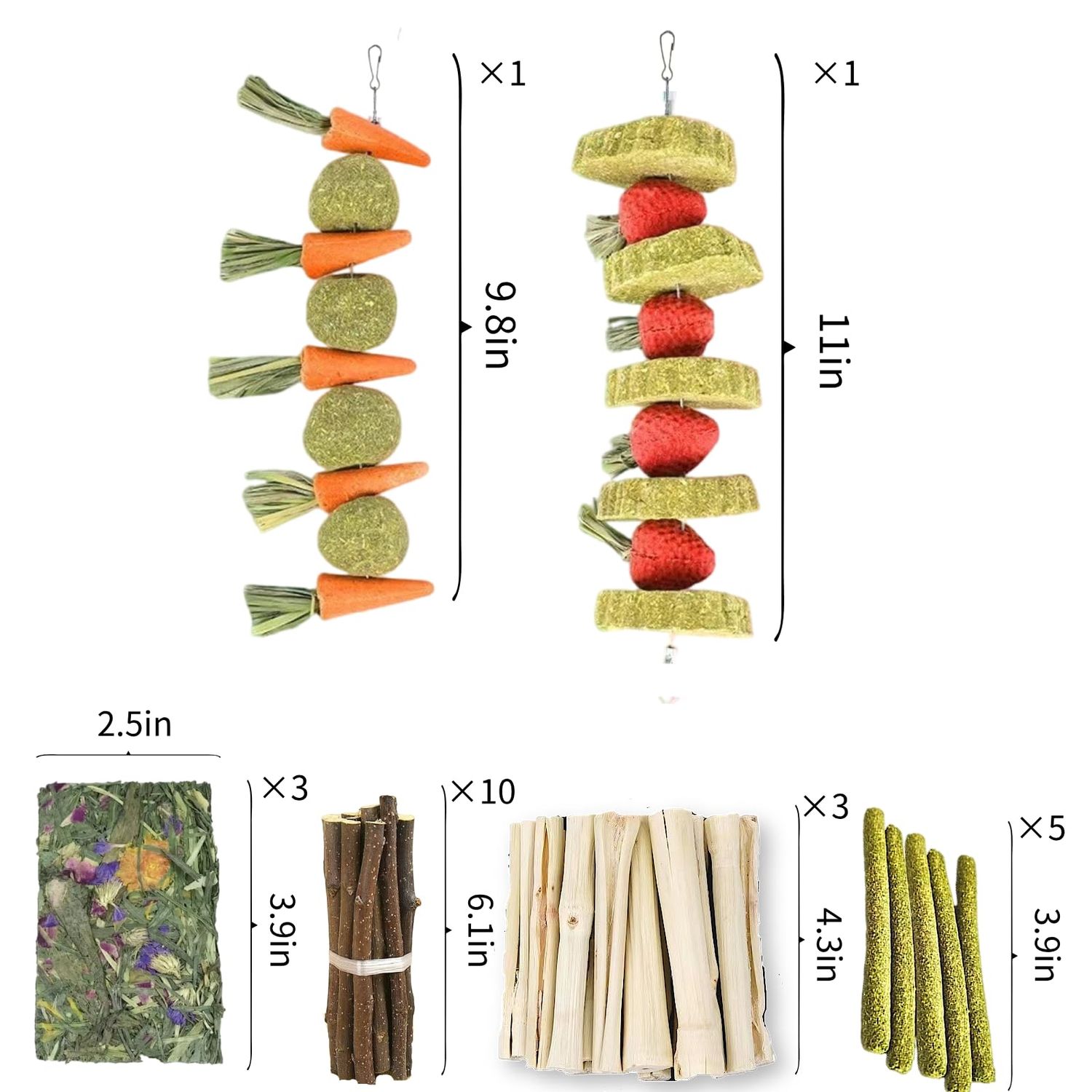 Bskllrgo 31 Pcs Small Pet Chew Toys for Dental Health - Natural Apple Wood, Timothy Grass Sticks & Sweet Bamboo, Teeth Grinding Toys for Rabbits, Guinea Pigs, Hamsters, Chinchillas Cage Accessories