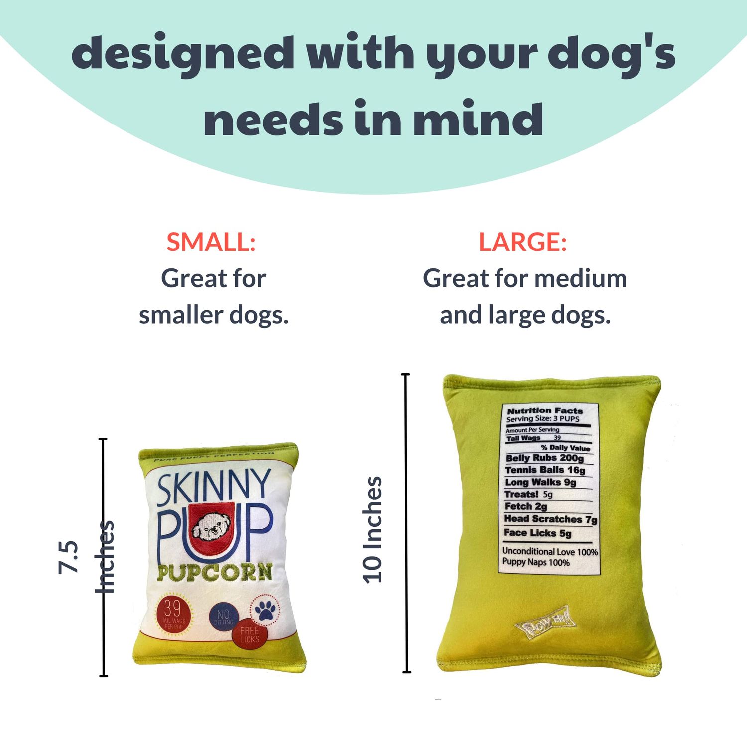 Huxley & Kent for Dogs | Skinny Pup (Small) | Power Plush Dog Toy with Squeaker | Funny Dog Toy | Cute Dog Toy | H&K Squeaky Dog Toy
