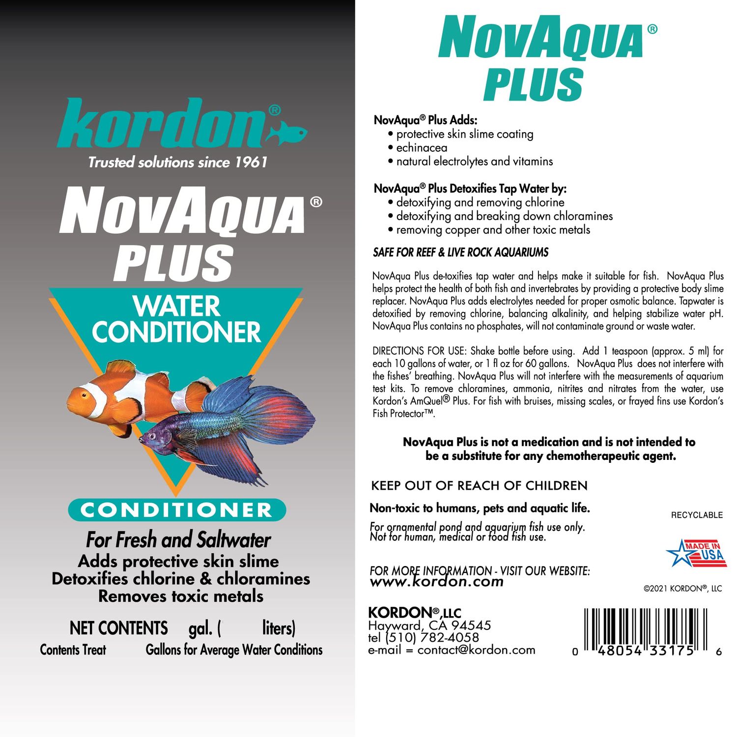 Kordon NOVAQUA Plus - Freshwater & Saltwater Aquarium Water Conditioner – Instantly Detoxifies Chlorine, Chloramines, & Heavy Metals, Replaces Fish Slime Coat, Reduces Fish Stress, 16 Ounces