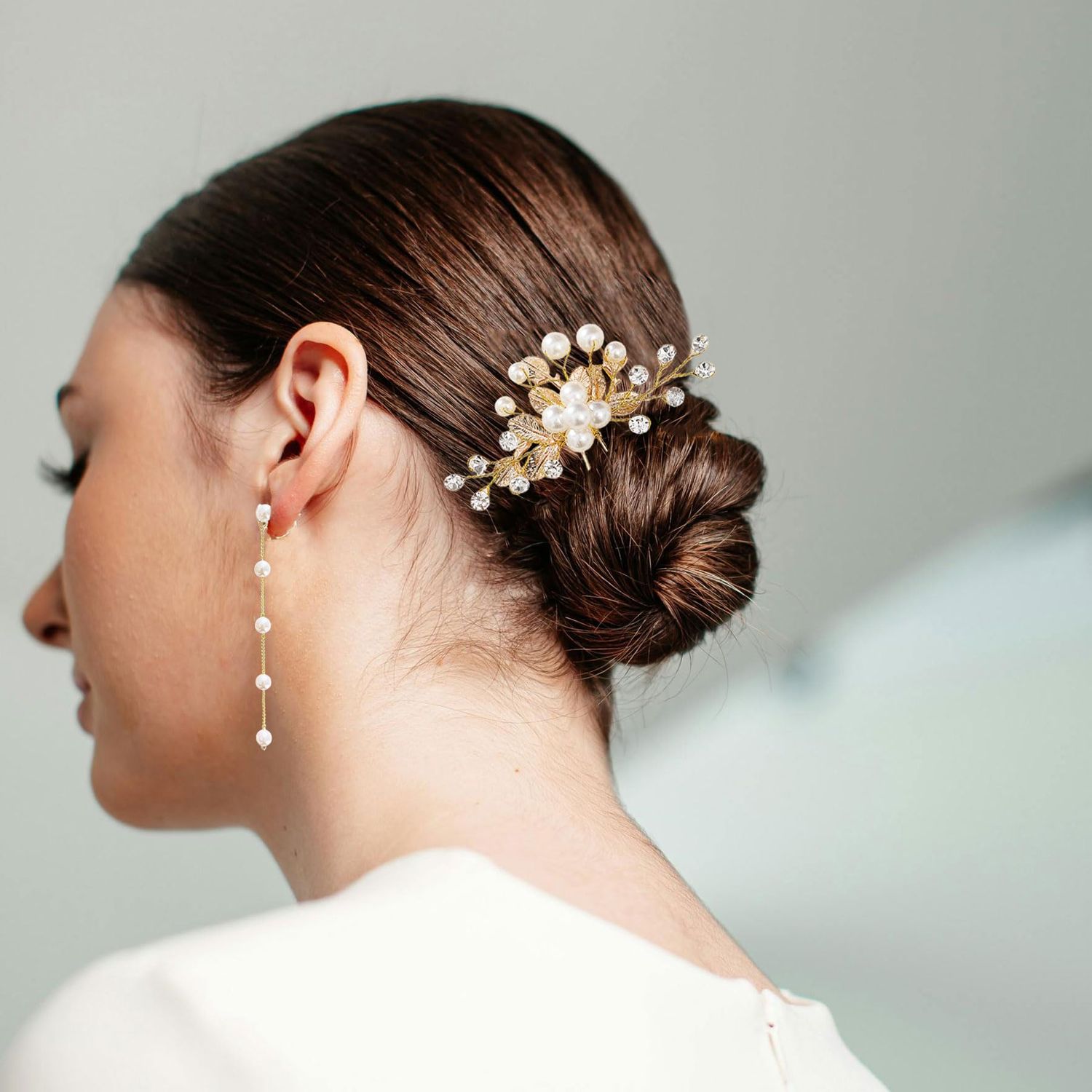 Bridal Wedding Hair Pins Crystal Pearl Hair Clip Rhinestone Hair Crystal Pearl French Hairpins Hair Wedding Hair Accessories(gold)