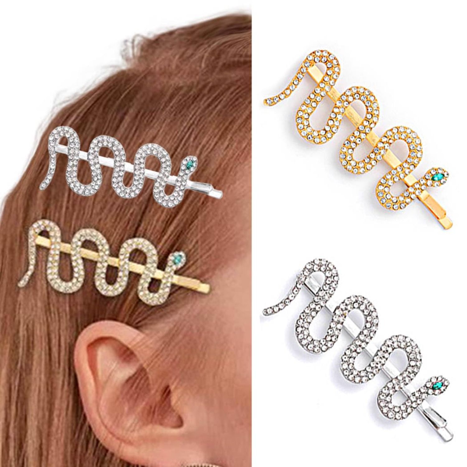 JONKY 2PCS Rhinestone Snake Hair Clips Medusa Headpiece Crystal Hair Pins Vintage Hair Barrettes Medusa Costume Snake Hair Accessories for Women