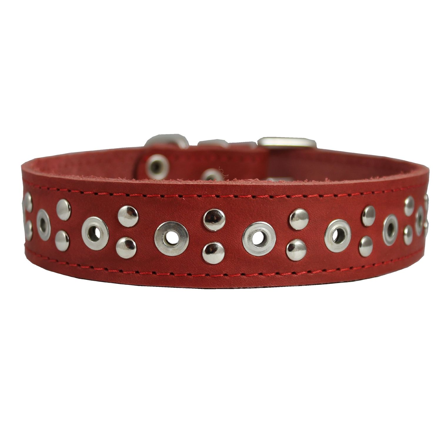 Genuine Leather Studded Dog Collar 22"x1" Red Fits 15"-19.5" Neck
