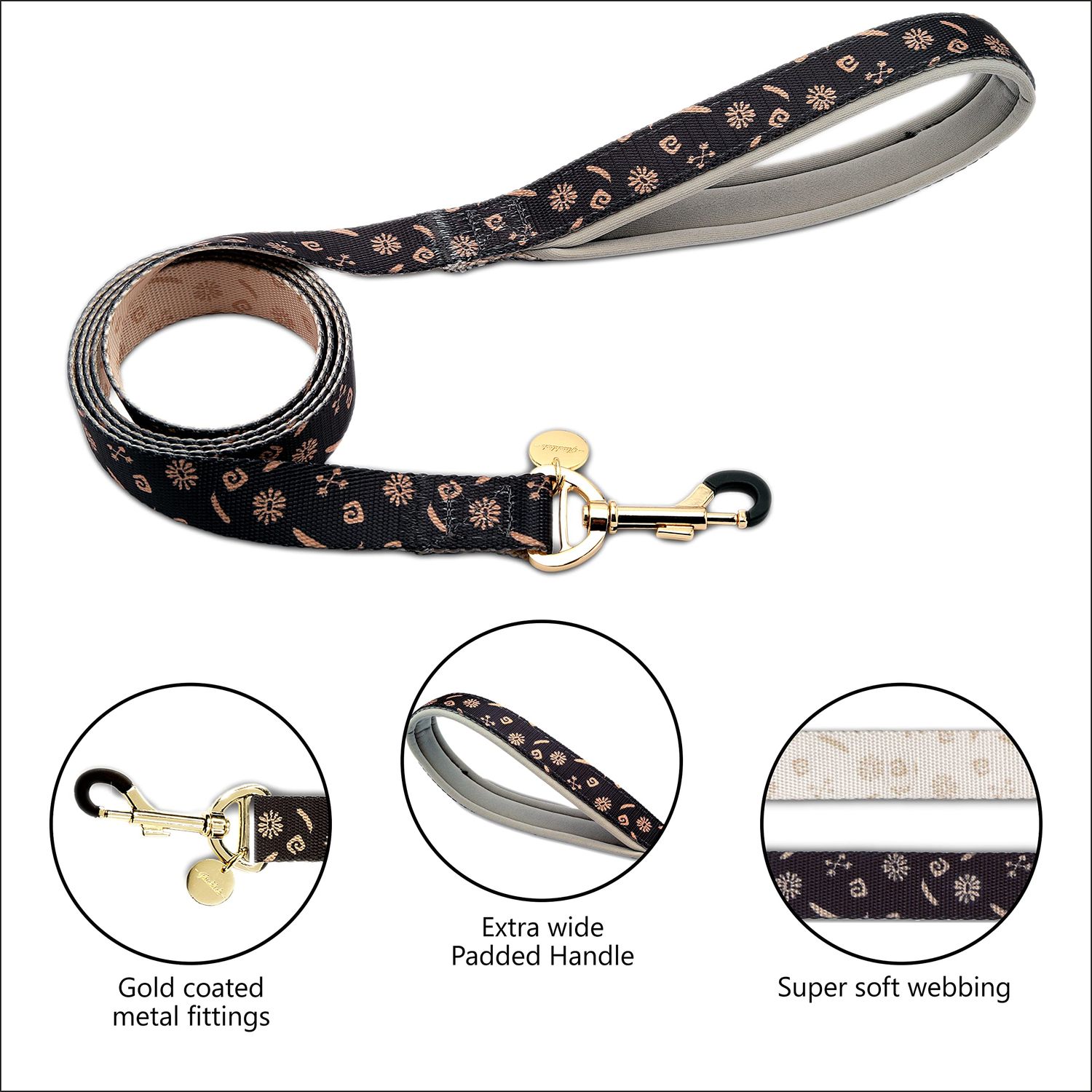 Glucklich Printed Pet Leashes for Walking & Training-with Gold Plated Metal Hook-- Puppy Leash for Small & Medium Dogs with Extra Wide Soft Neoprene Padded Handle… (S, Berlin)