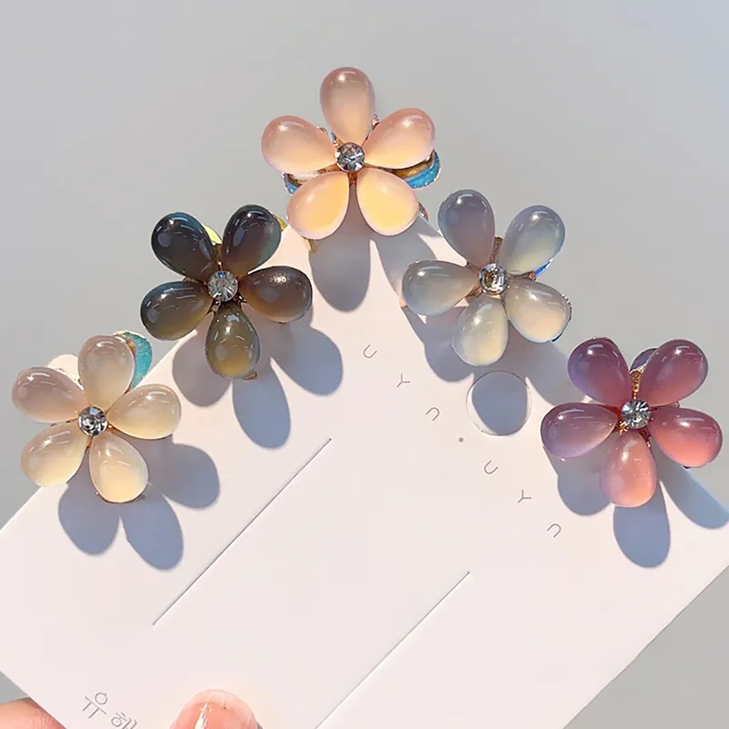 Doromy 10 Packs Mini Flower Crystal Claw Clips Small Opal Hair Clips Spring Floral Pearl Hair Clip Small Metal Hair Claw Barrettes for Women's and Girls Hair Accessories