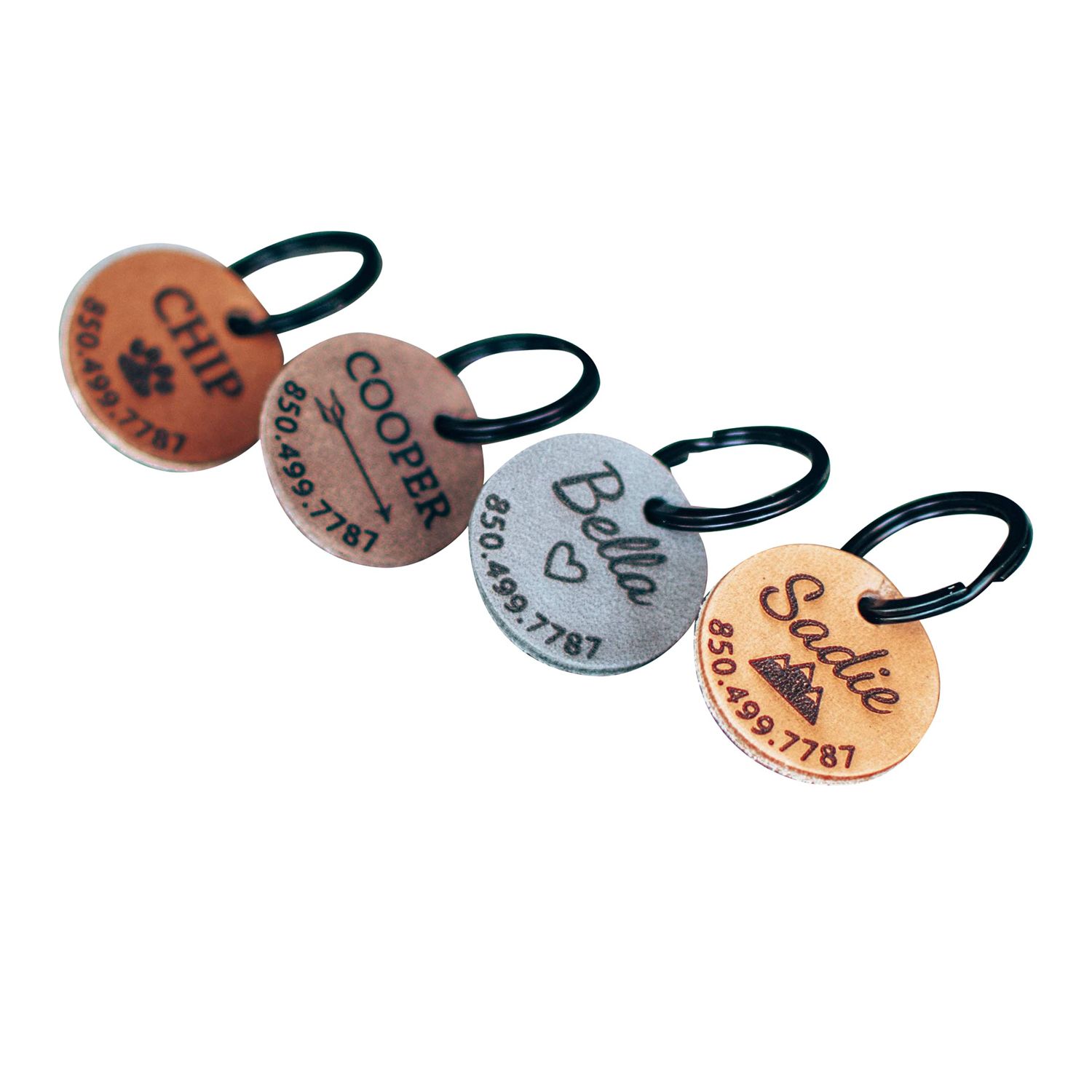 Custom Dog Tag, Customized Leather Pet ID tag, Cat tag, Full Grain Leather Pet Identification Tag, Personalized Dog tag, Quiet Dog Tag, Silent Dog Tag