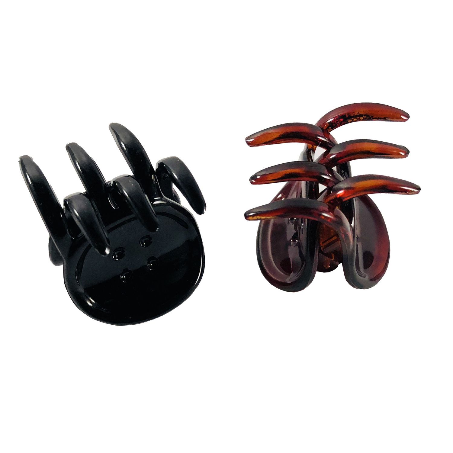 Parcelona French Button Small Black Shell Brown Covered Spring Celluloid Acetate Jaw Hair Claw Clip - 2 Pieces