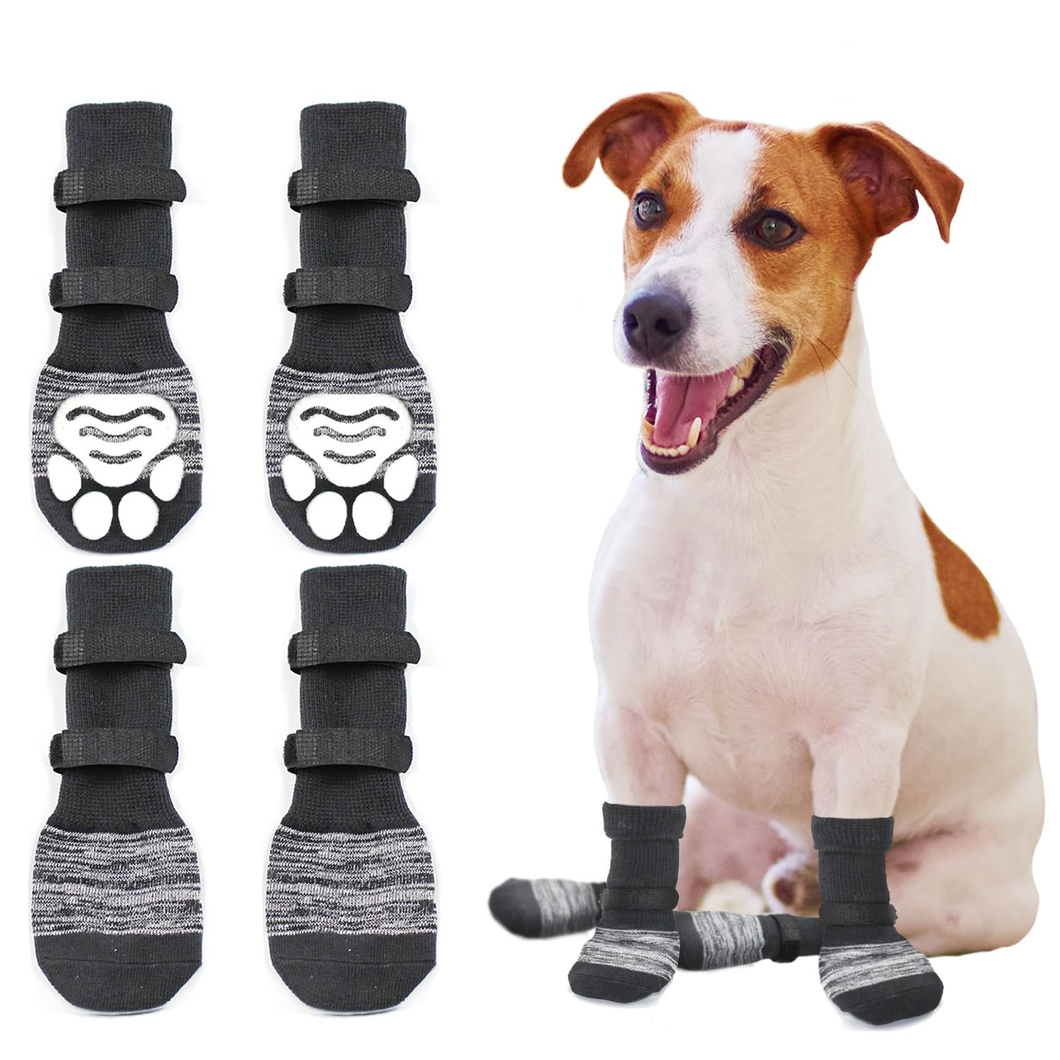 Anti Slip Paw Protectors Dog Socks,Double Side Non-Slip Dog Socks with Adjustable Straps,Traction Control for Indoor on Hardwood Floor Wear (A, S)