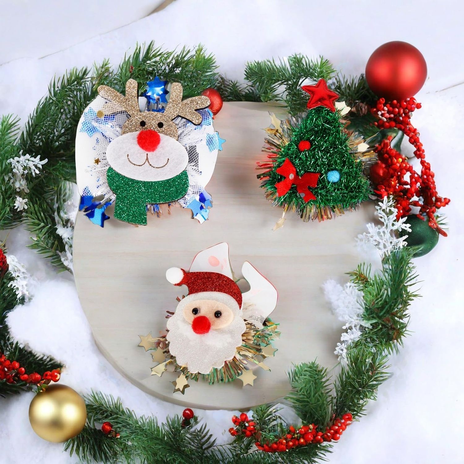 Christmas Hair Clips for Women Cute Hair Clips for Girls Lovely Santa Claus Hair Barrettes Christmas Tree Hair Pin Reindeer Antler Hairpins Winter Clips Christmas Hair Accessories for Baby Girls 3Pcs