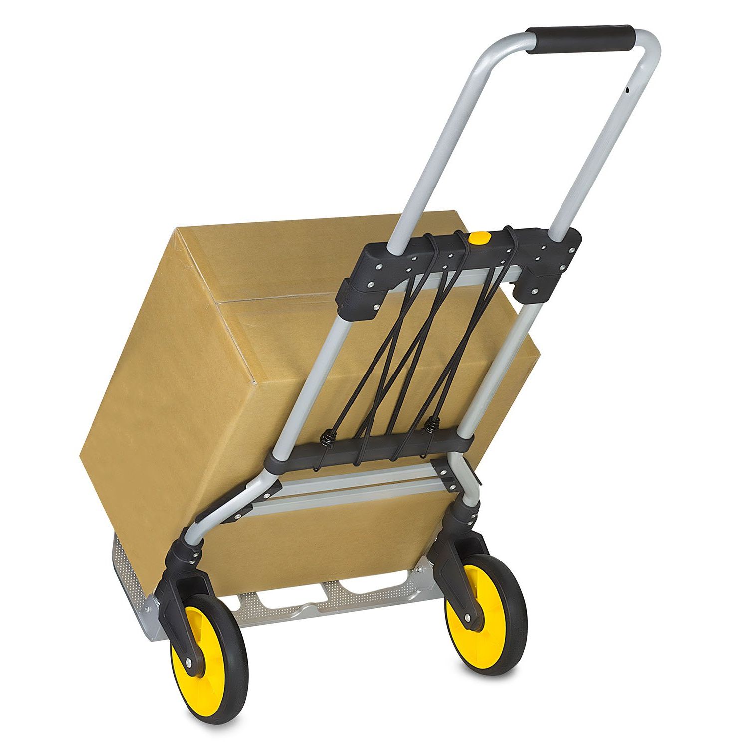 Mount-It! Folding Hand Truck and Dolly, 264 Lb Capacity Heavy-Duty Luggage Trolley Cart With Telescoping Handle and Rubber Wheels, Silver, Black, Yellow,