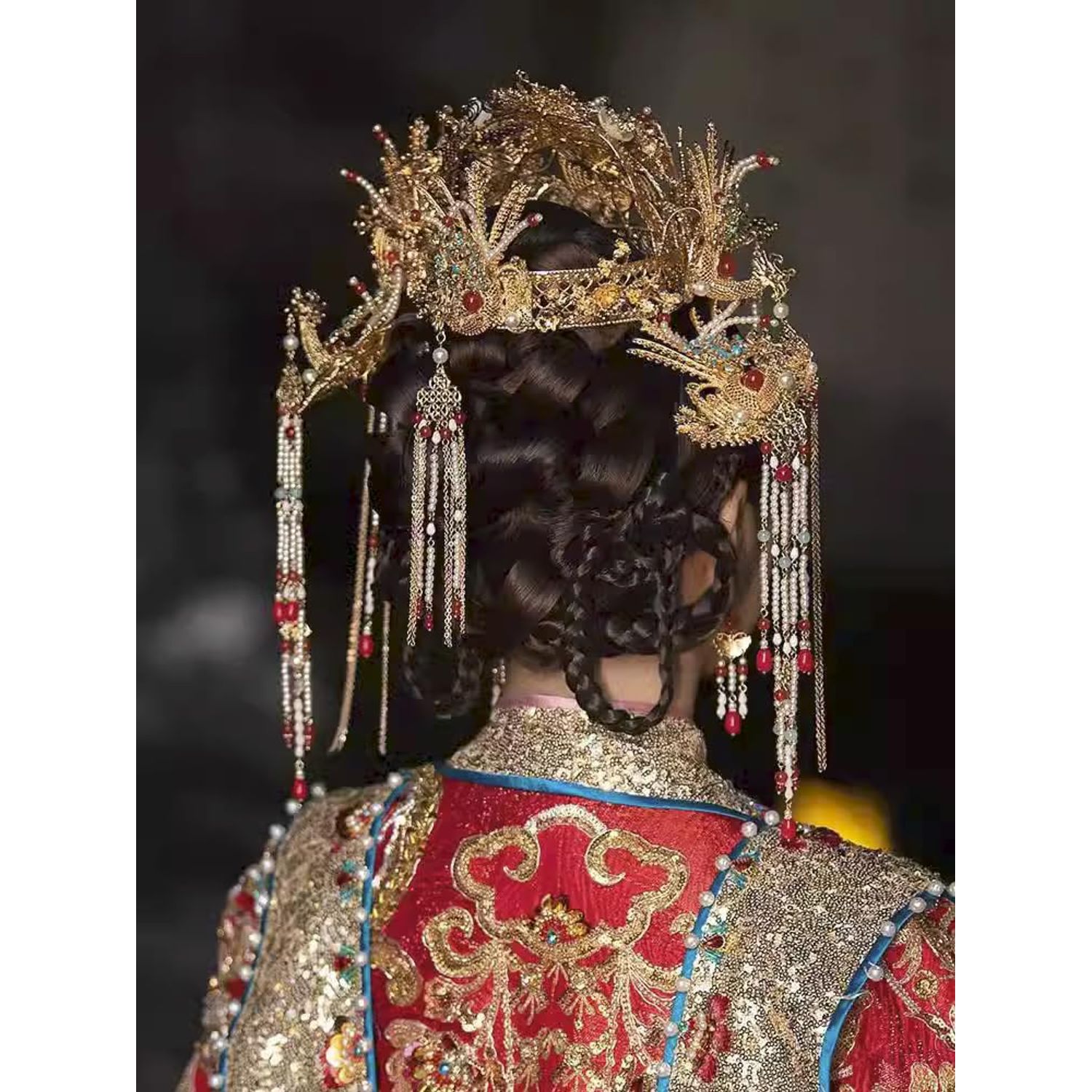 Getrelax Chinese Wedding Bride Hair Accessory Chinese Crown Wedding Hair Accessories Golden Flower Floral Beaded Flapper Headband Jeweled Bridal Wedding Tiara (Phoenix)