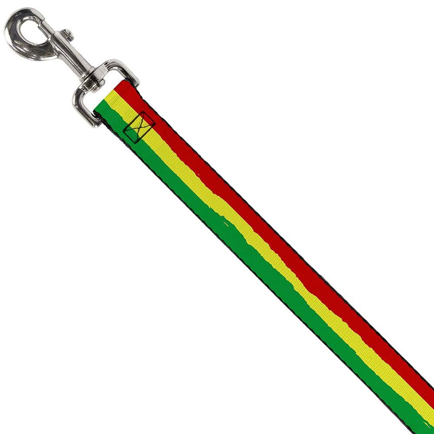 Dog Leash Rasta Stripes Painted Green Yellow Red 4 Feet Long 0.5 Inch Wide