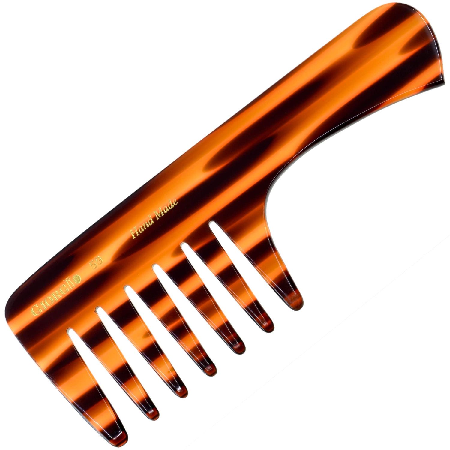 Giorgio G59 Extra Wide Tooth Detangler Comb (6.5") Large Tooth Comb with Handle for Thick, Wavy, or Curly Hair. Travel Hair Comb for dry or Wet Hair, Handmade Wet Comb Saw-Cut and Hand Polished