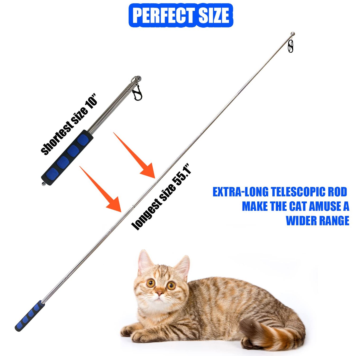 Retractable Cat Toys Wand, 7 Pack Super Long 55.1" Retractable Cat Wand Toy Ball of yarn Rainbow Cat String Toy with Feather Teasers, Interactive Cat Toys for Indoors,Funny Exercise for Kitten or Cats