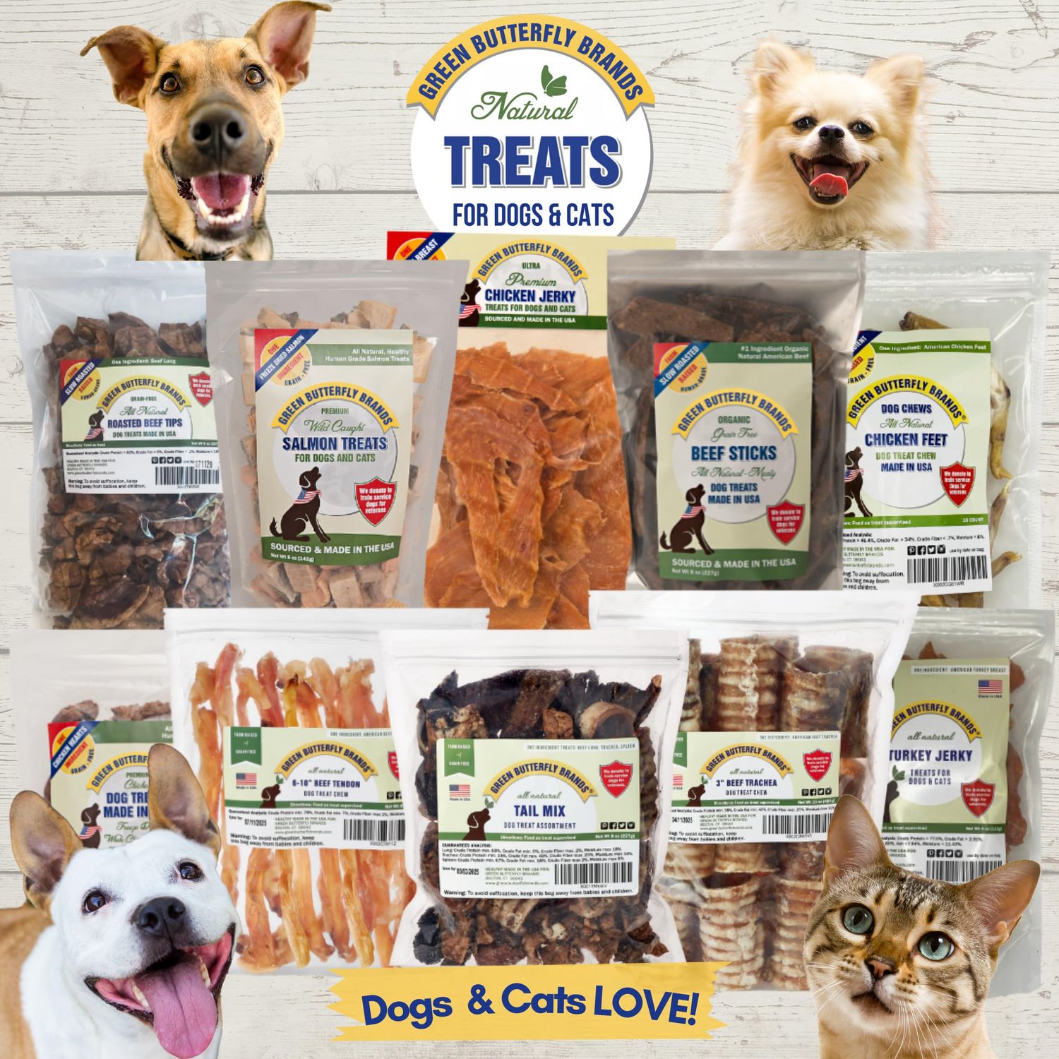 Green Butterfly Brands Beef Tendons for Dogs Made in USA. 6-10 Inch Grass Fed Farm-Raised American Beef Dog Treats. All Natural Dog Dental Chews. Grain Free Odor-Free Beef Dog Chews (8 OZ)
