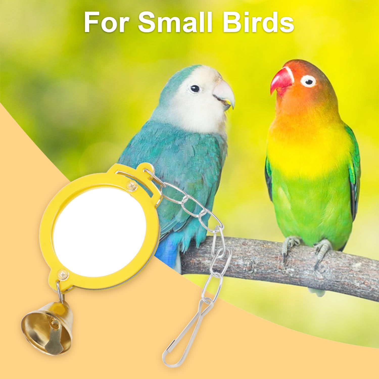 Hypeety Pet Bird Mirror with Bell Interactive Treat Puzzle Parrot Toy Bird Cage Mirror Small Bird Swing Chew Toys Fun Cage Accessories (Color Random) (Round Shape)
