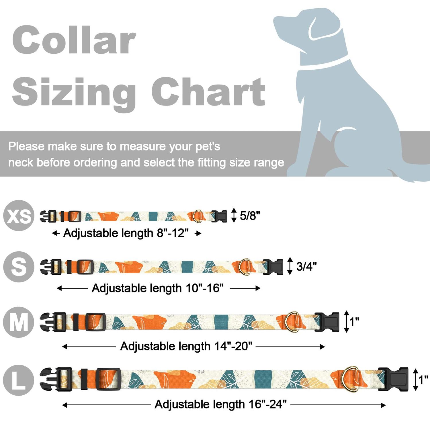 Rnivvi Dog Collar, Personalized Adjustable Dog Collars for Medium Dogs, Cute Boho Puppy Collar for Boy and Girl Dogs, Soft Pet Collar with Quick Release Buckle for Walking Running, Abstract Leaves