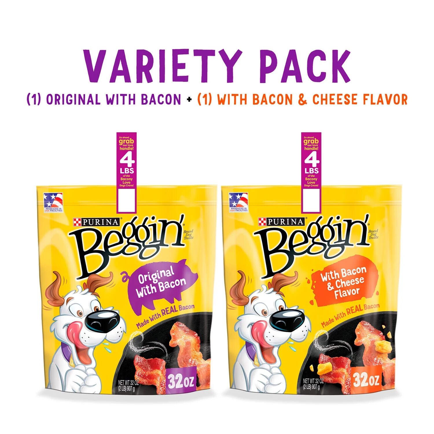 Purina Beggin' Strips Real Meat Dog Treats,Bacon&Bacon+Cheese Flavors 32 oz,2 pk
