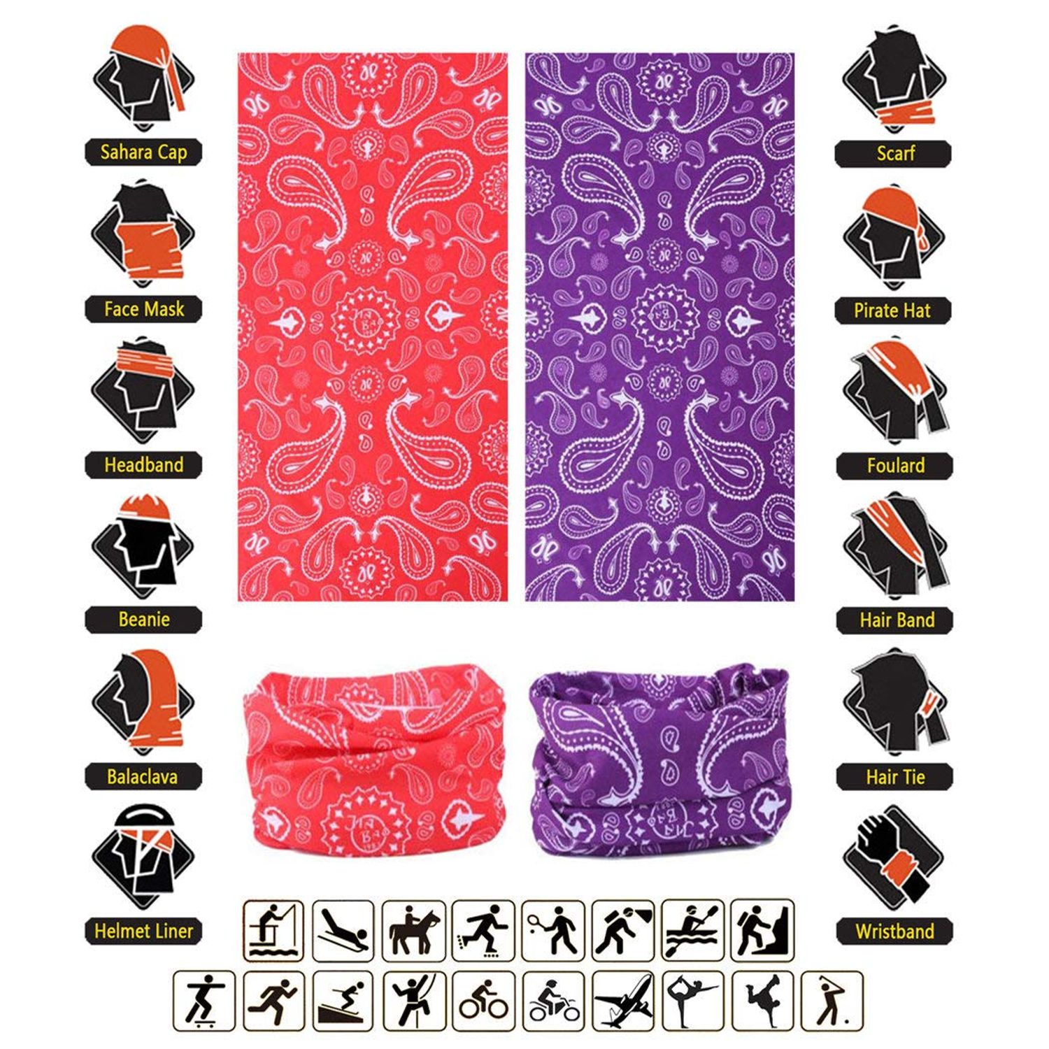 VANCROWN Headwear Wide Headbands Scarf Head Wrap Mask Neck Warmer (9PC.Paisley Series.1)