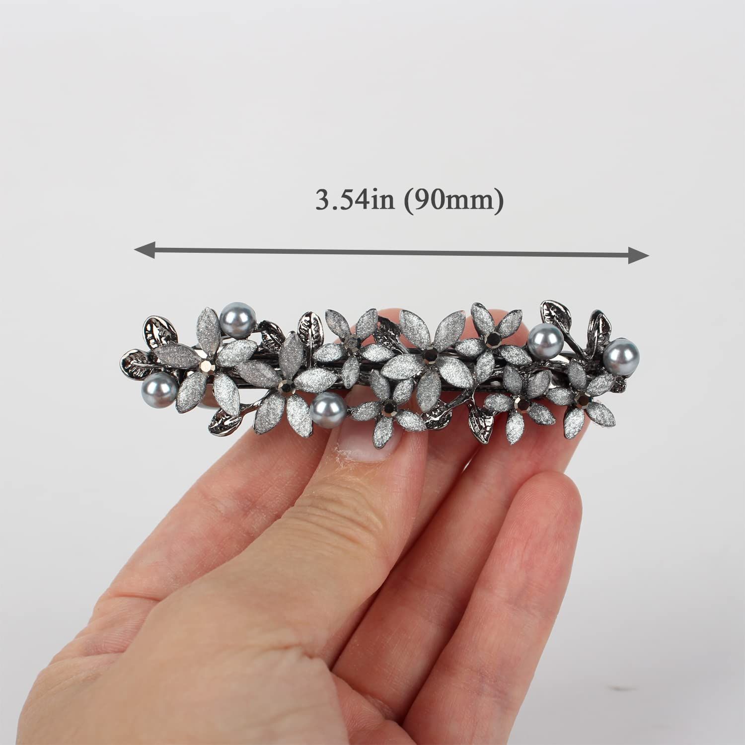 Barrettes for Women,with Flower bloom appearance,embedded Rhinestone and imitation Pearls as Decoration,elegant and retro Hair clip.light grey