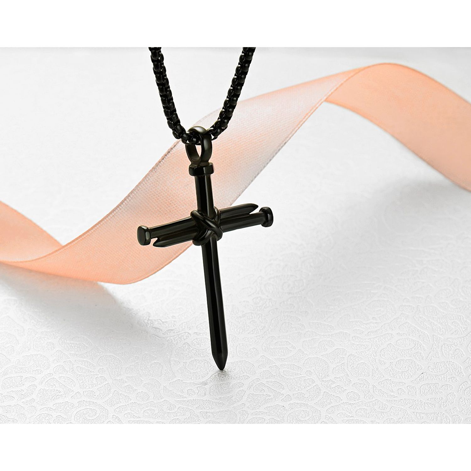 Rehoboth Men's Stainless Steel Nail Cross Pendant Necklace for Boys Womens Mens With 24 Inch Chain Polished Black