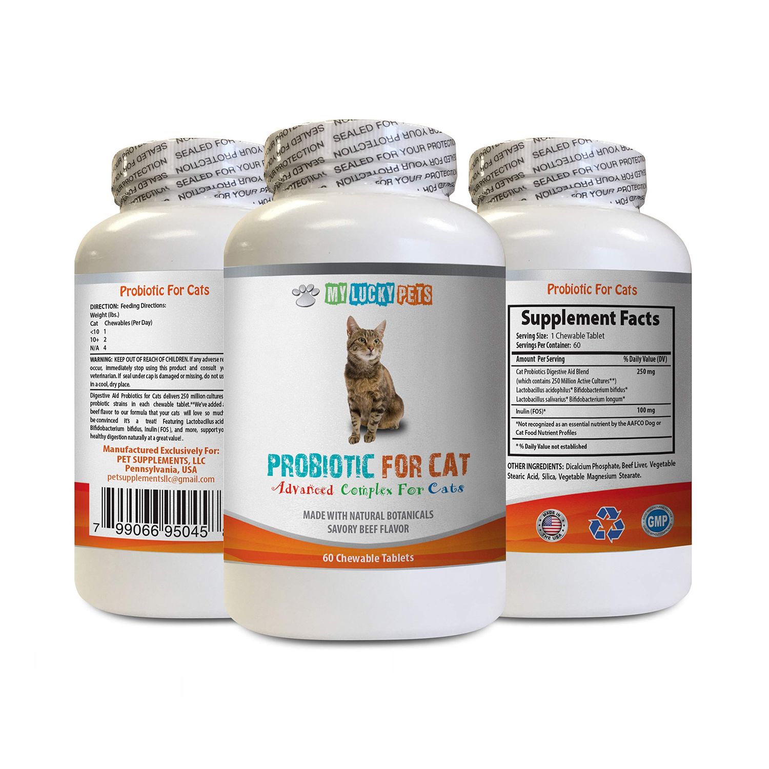 MY LUCKY PETS LLC cat Digestive Care Food - CAT PROBIOTICS - Advanced Natural Digestive AID Formula - GET RID of Bad Breath and Stop Diarrhea - Sensitive Stomach cat Food - 1 Bottle (60 Treats)