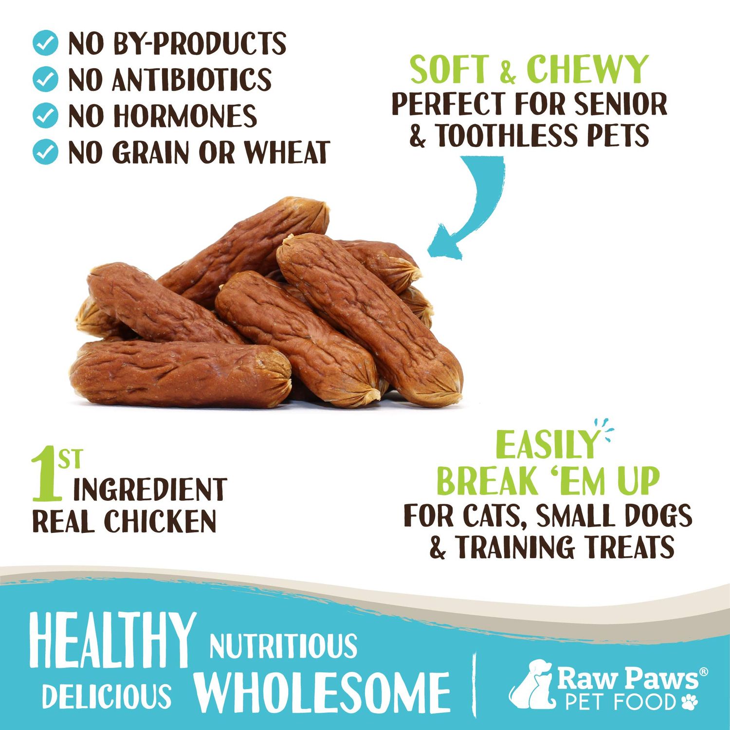 Raw Paws Grain-Free Soft Sausage Treats for Dogs & Cats - Chicken Recipe, 6-oz - USA Chicken Sausage Dog Treats - Soft Chicken Treats for Dogs & Cats - Chicken Dog Sausage Links - Dog Sausage Treats