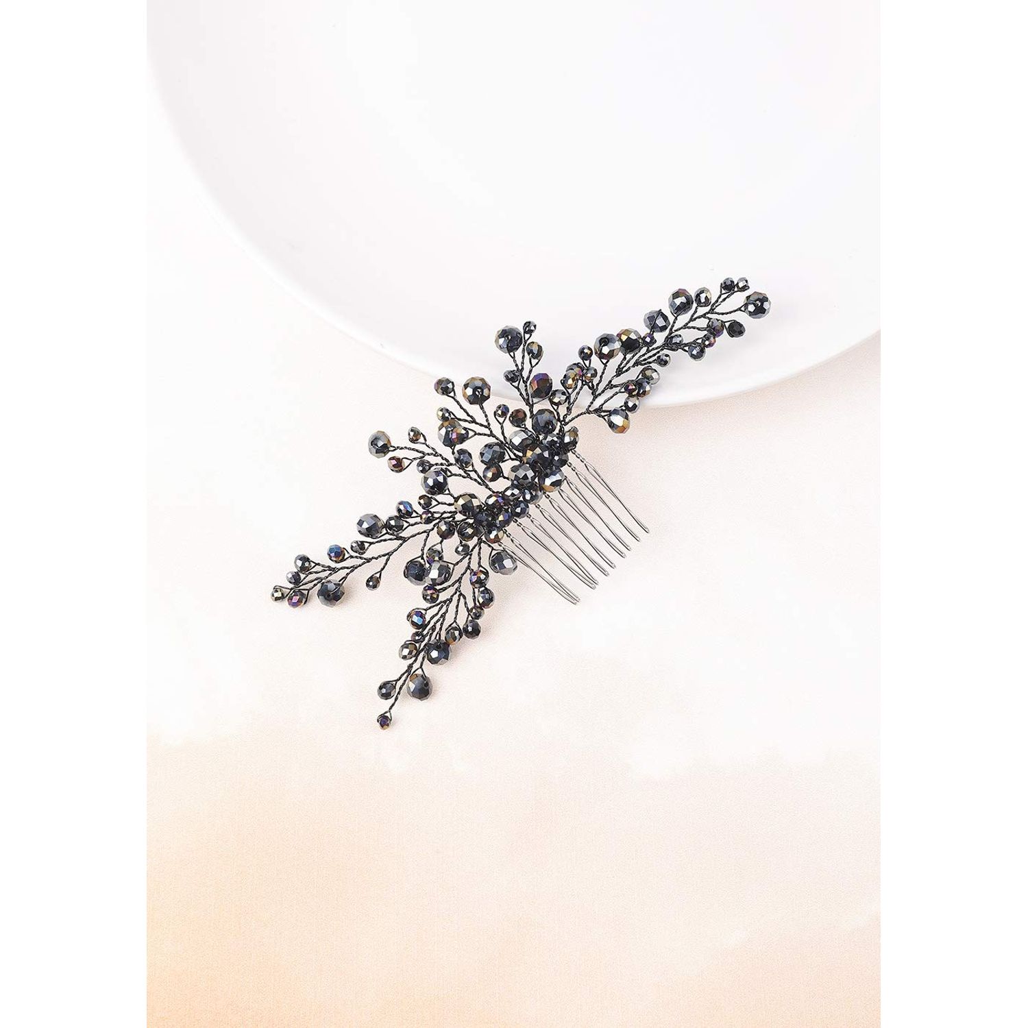 Anglacesmade Bridal Black Hair Comb Crystal Hair Crown Black Beaded Prom Party Festival Wedding Hair Accessories for Women and Girls