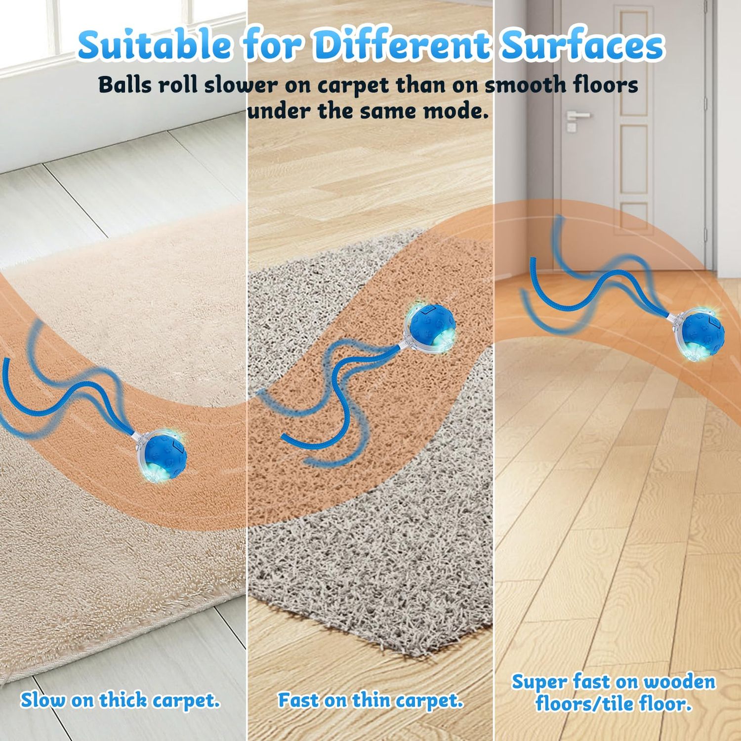 Huimpet Interactive Cat Toys for Indoor Cats, 2025 New Upgraded Moving Cat Ball with Chirping Sound, Rechargeable Fast Rolling Ball, Fun Automatic Cat Toys for Bored Adult Cats Exercise, Kitten, Blue