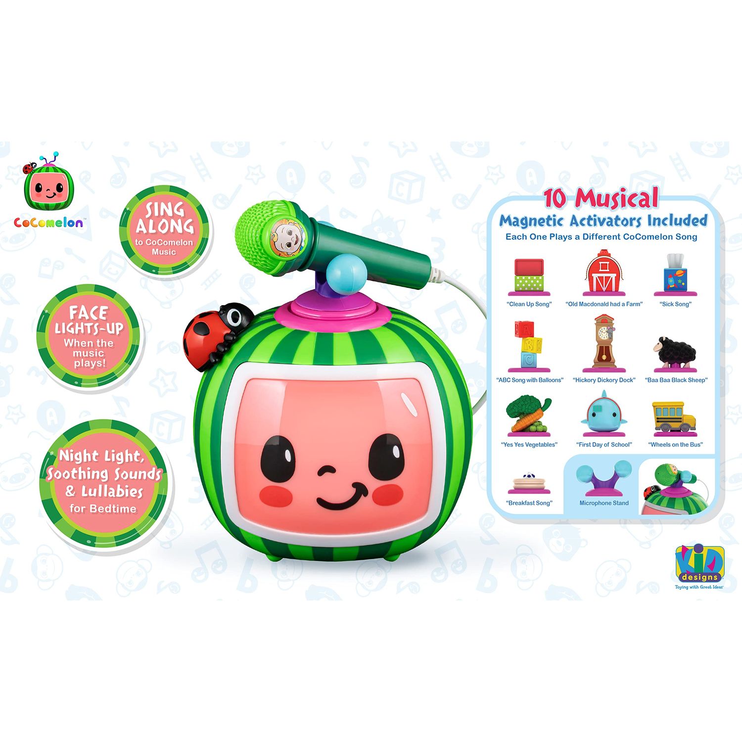 eKids Cocomelon Toy Karaoke Machine for Kids with Microphone and Musical Activators, Includes Night Light with Sleep Sounds and Lullabies for Toddlers
