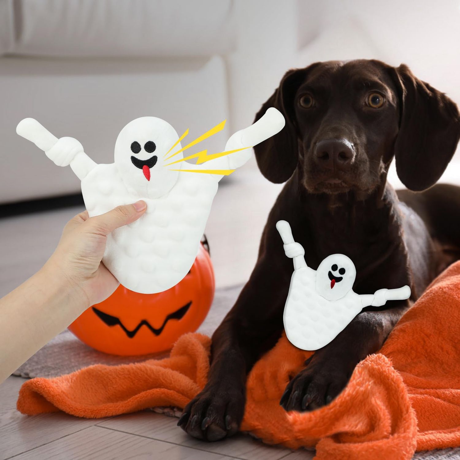 YUEPET 2 Packs Halloween Squeaky Dog Chew Toys, Funny Bat Ghost Plush Dog Toys with Crinkle Paper, Durable Stuffed Dog Toys for Cleaning Teeth for Puppies Small Medium Dogs