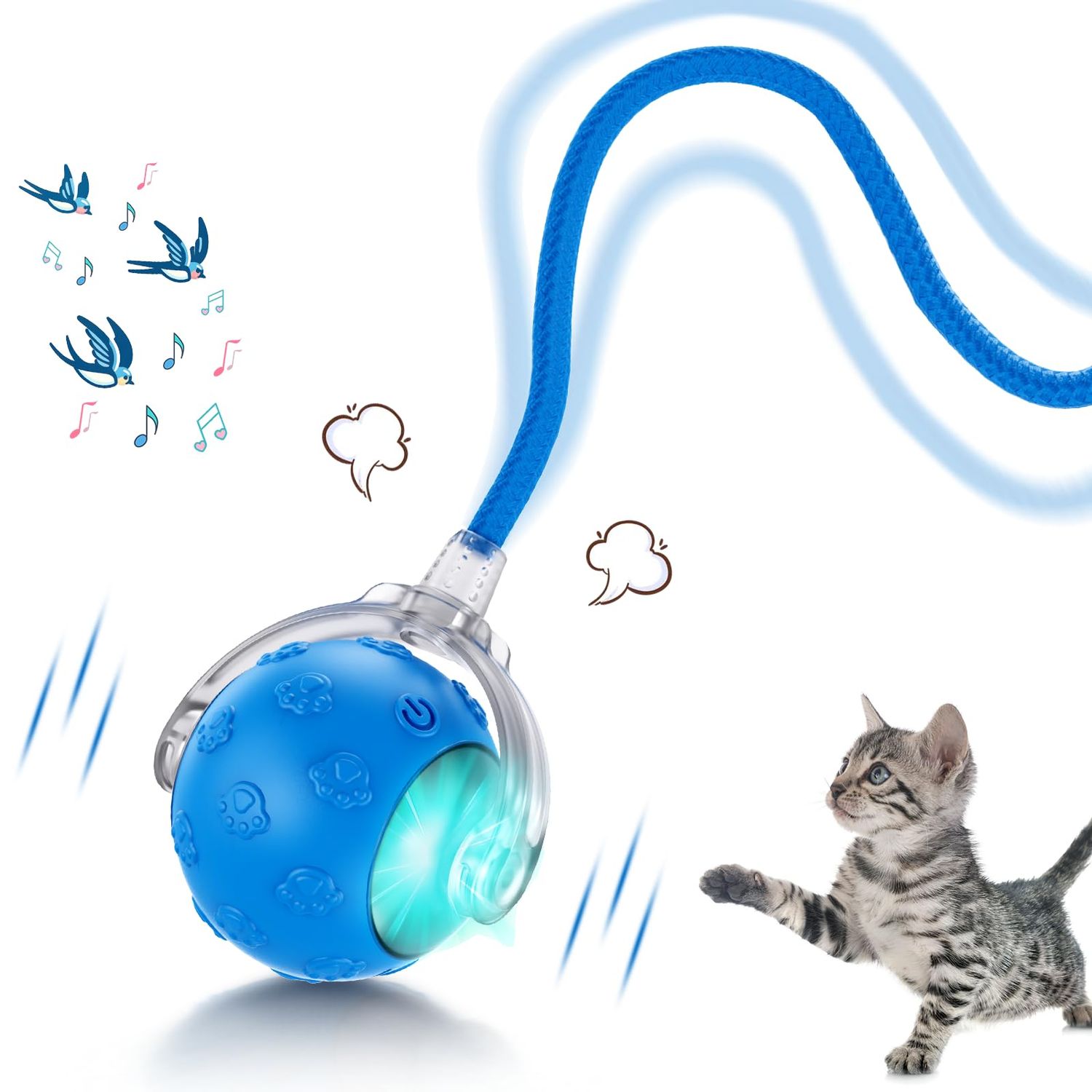Huimpet Interactive Cat Toys for Indoor Cats, 2025 New Upgraded Moving Cat Ball with Chirping Sound, Rechargeable Fast Rolling Ball, Fun Automatic Cat Toys for Bored Adult Cats Exercise, Kitten, Blue