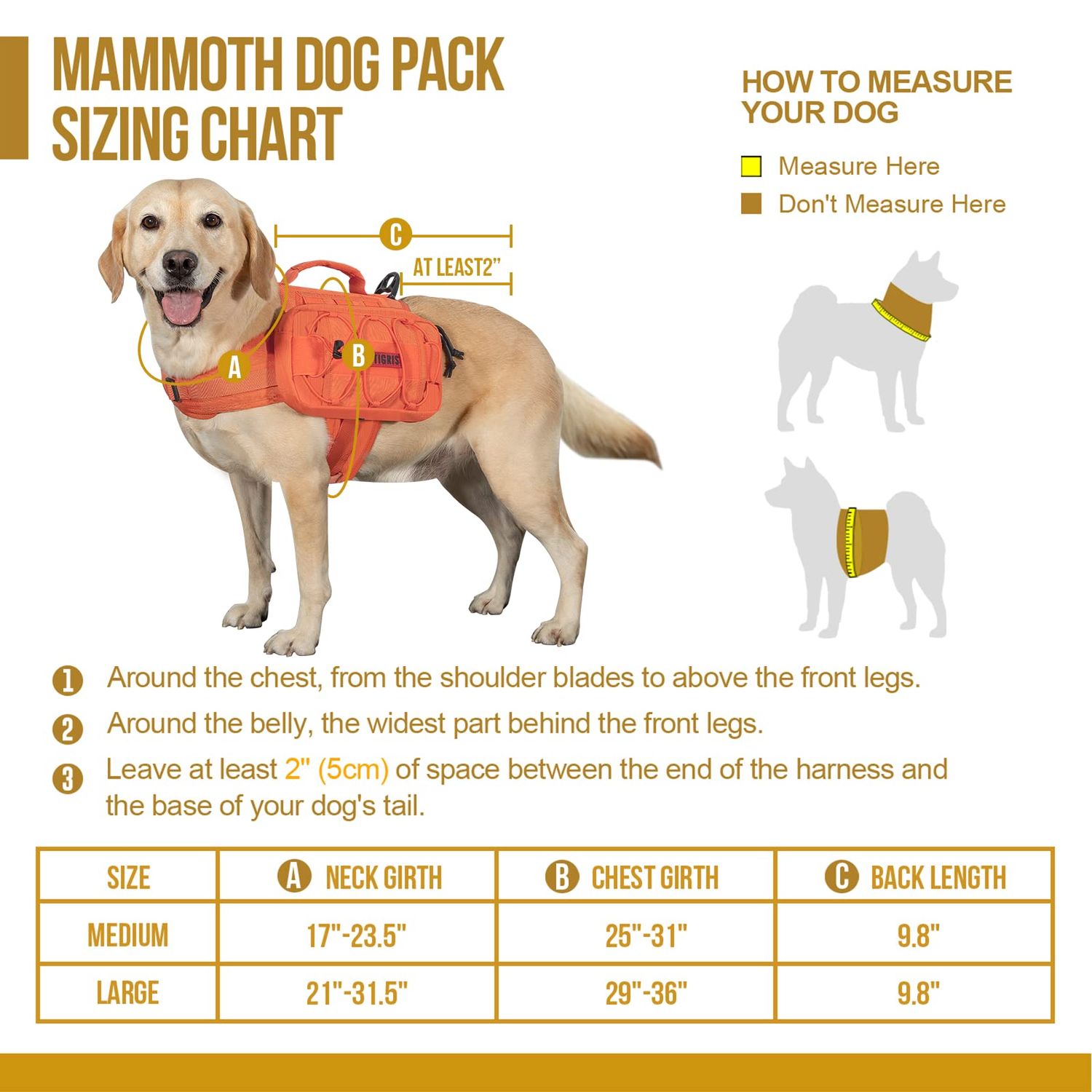 OneTigris Dog Backpack for Medium & Large Dogs, Mammoth Nylon Dog Pack Tactical Backpack Harness with Side Pockets for Hiking Walking Training Running