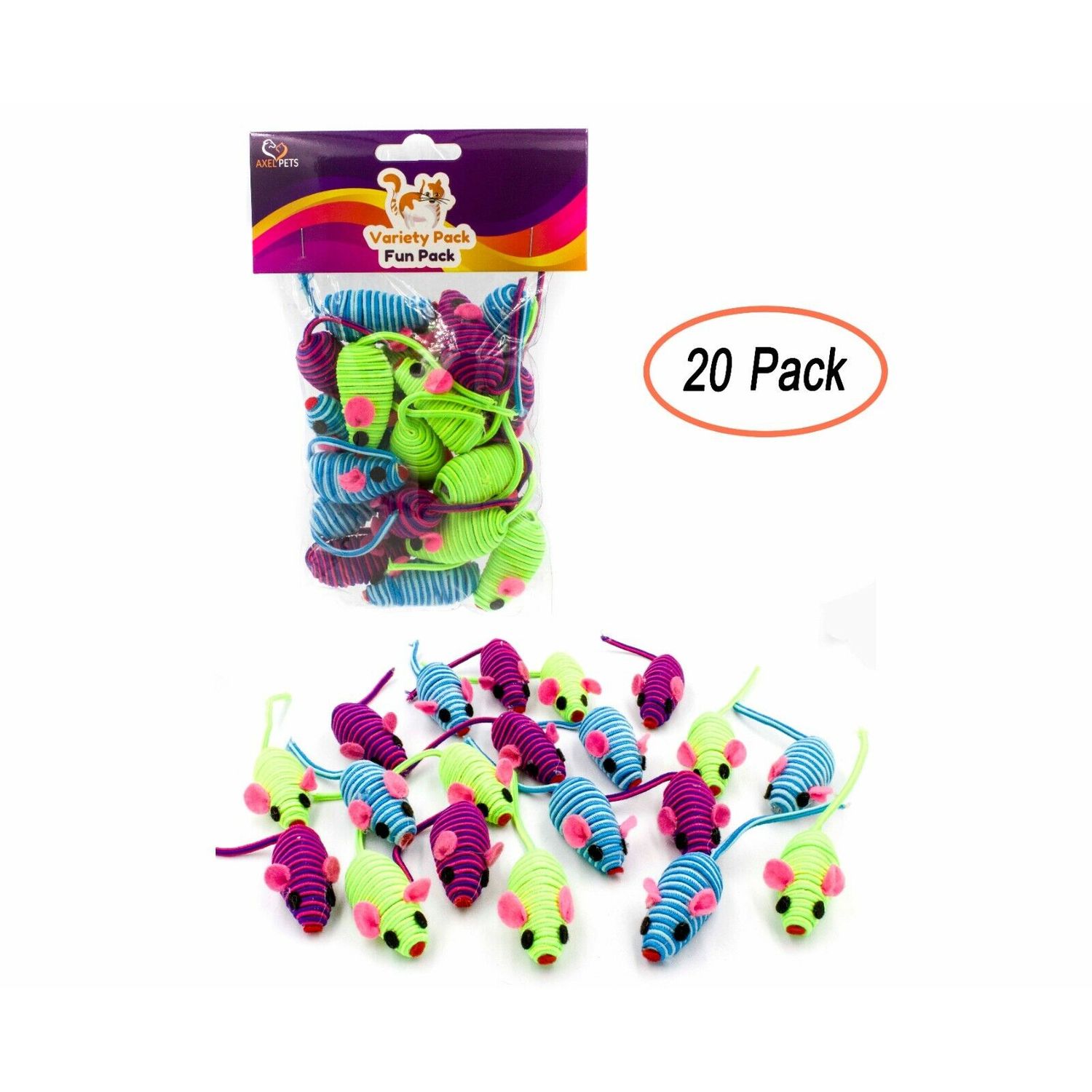 20 Hypno Colorful Mice Rattle Sound Interactive Catch Play Teaser Cat Toy Mouse