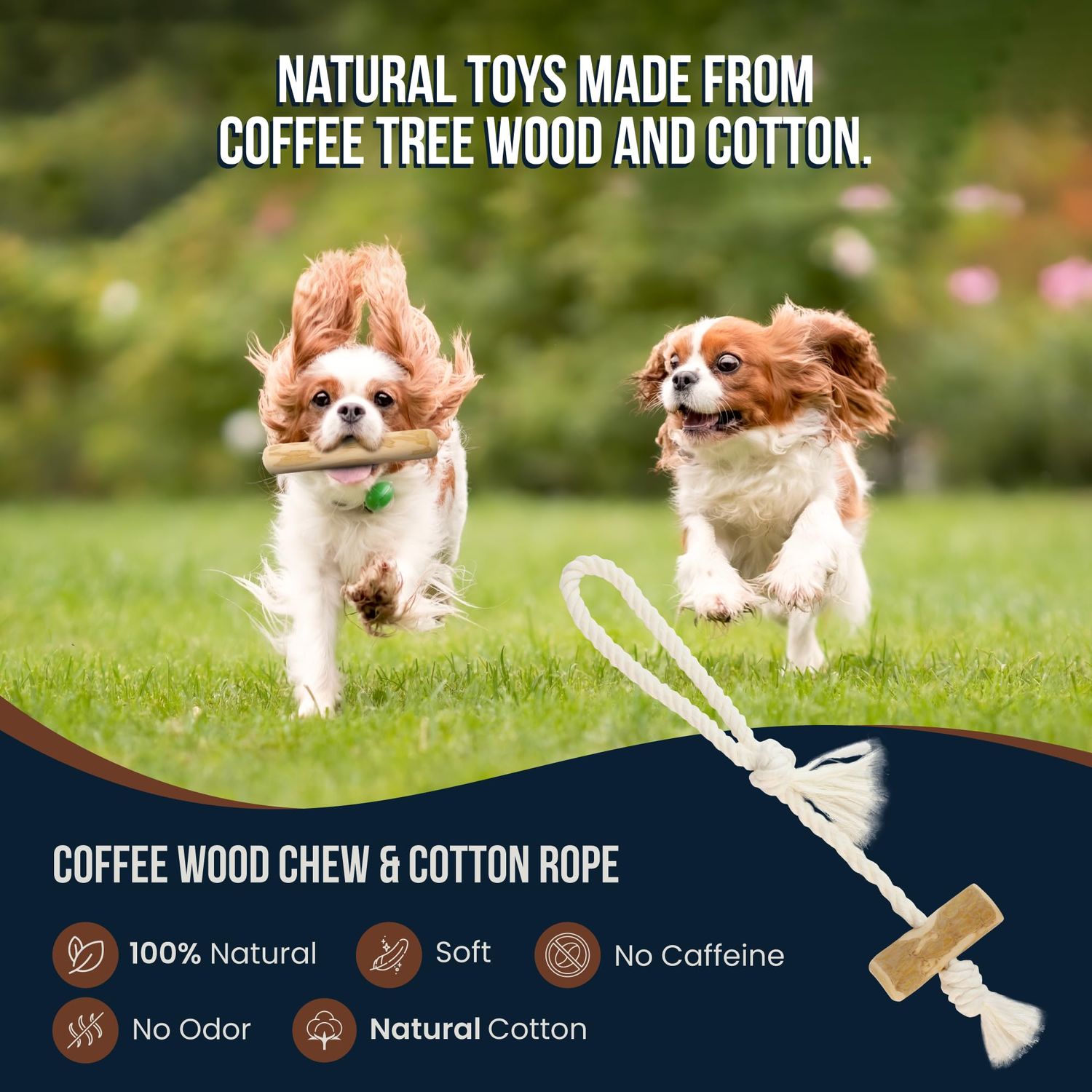 GOWGOW 4 Pack Coffee Wood Dog Chew, Wood Tug, Rope Tug & Rope for Small & Medium Dog 15-40 lbs, 100% Natural Teething Toys, Rope Toy to Keep Them Busy, Organic Dog Toy, Relieve Stress - Wooden Toy
