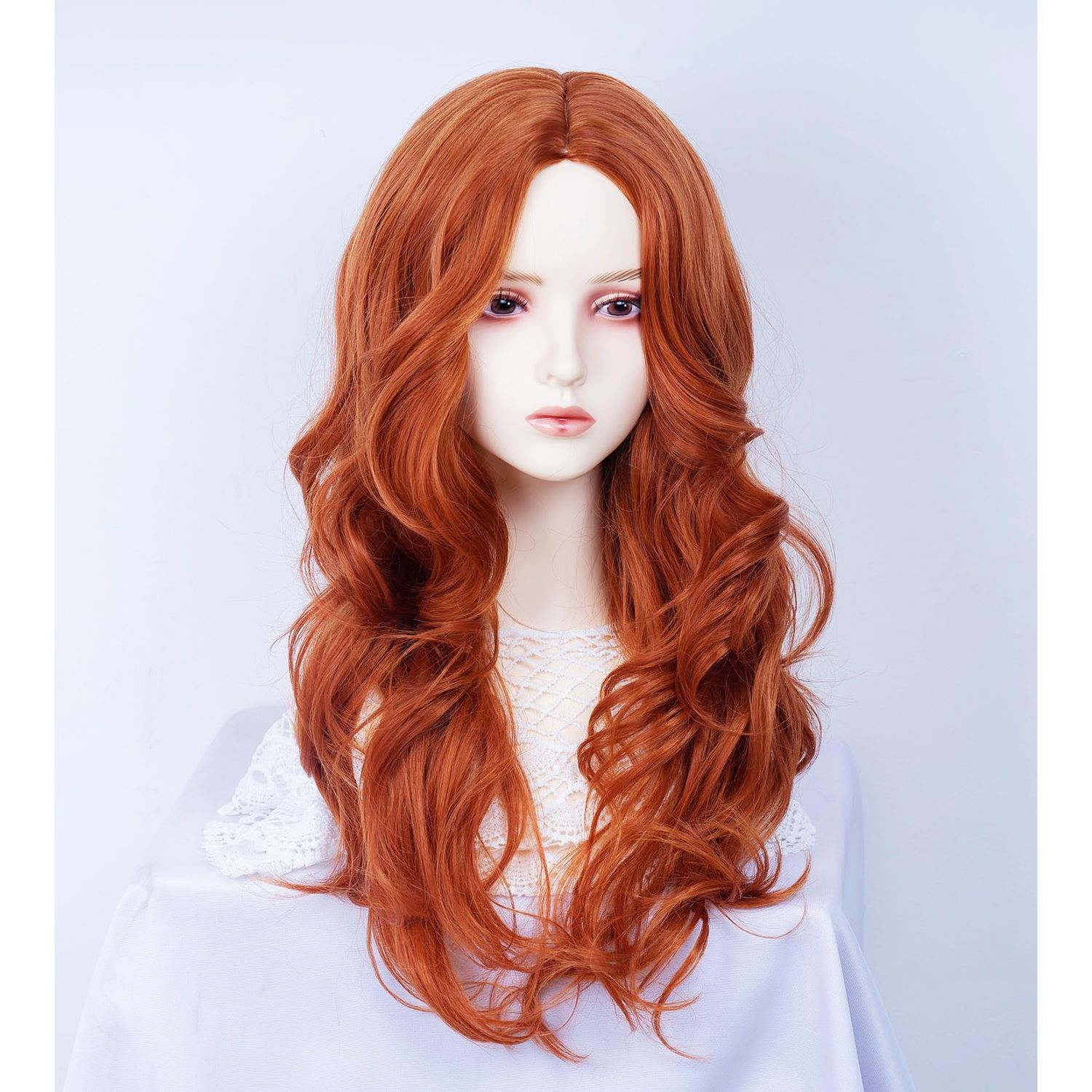 Gerulyss Copper Red Wig for Women Long Wavy Auburn Middle Part Wigs Ginger Synthetic Costume Wig for Halloween,Daily,Party