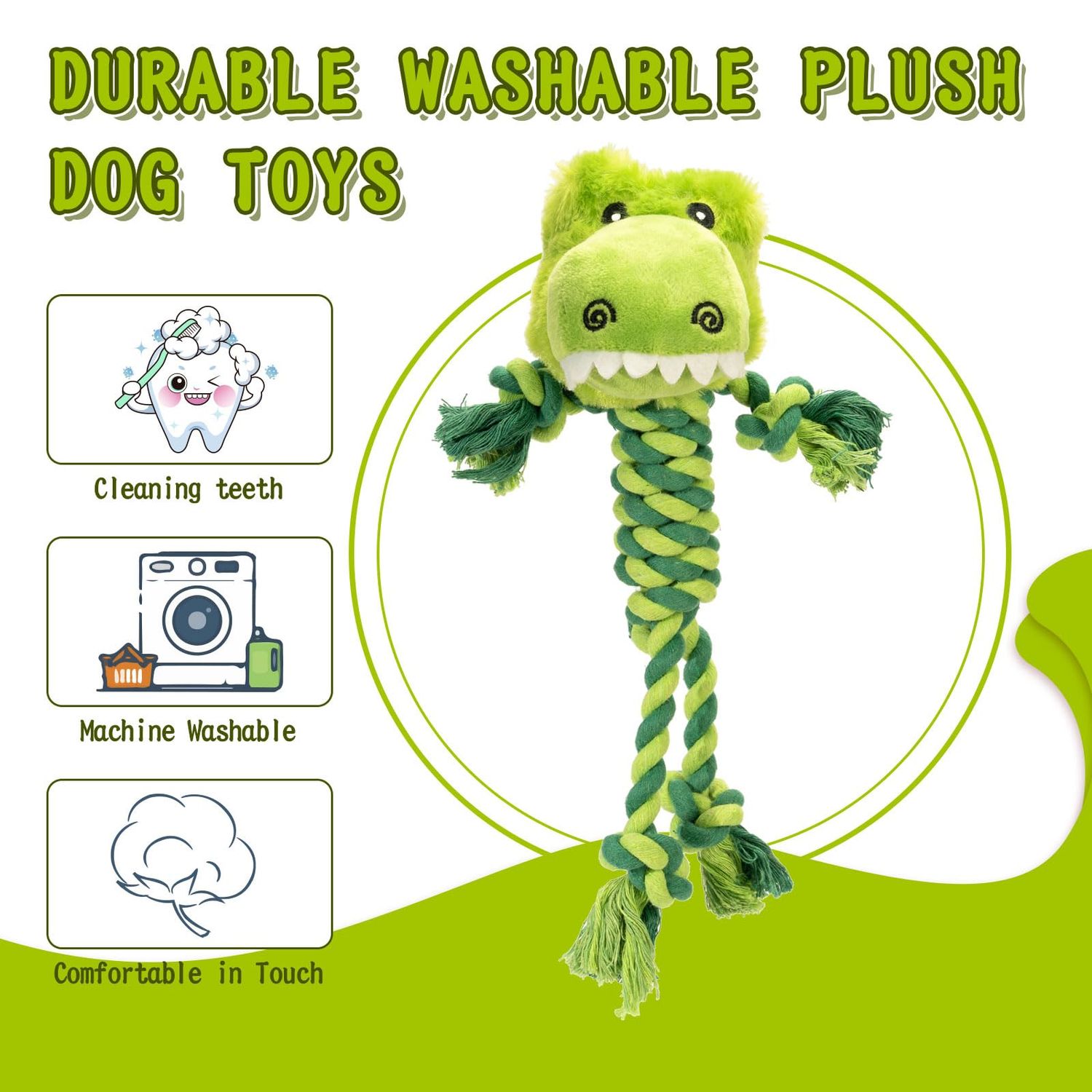 JMZDS&JL Dog Toys, Tough Dog Toys for Puppies and Small-Medium Dogs, Tug of War Dog Toy, Plush Stuffed Animals for Dogs, Rope Dog Toys for Teething and Chewing Fun. (Crocodile)