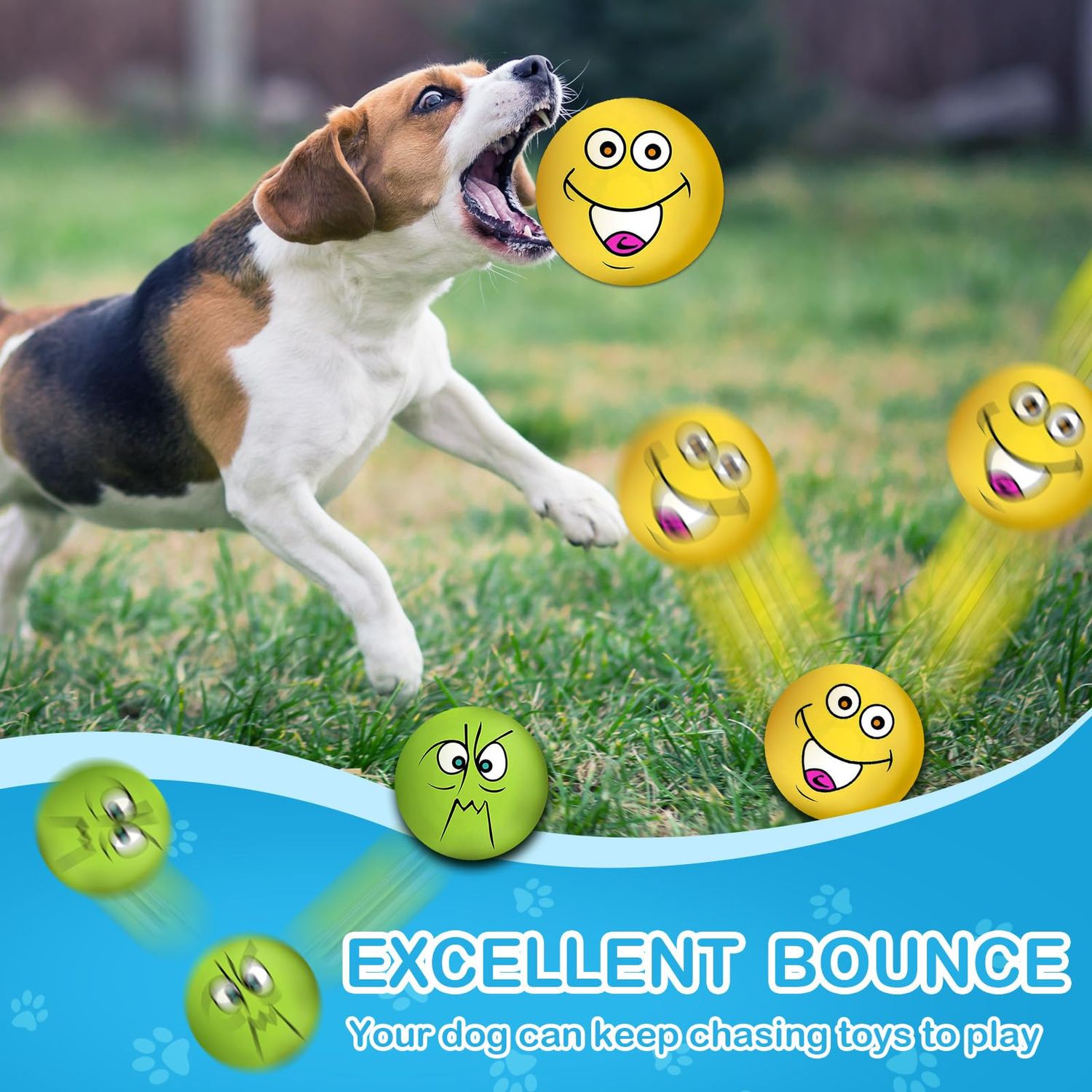 Coricorsu 3.14" Squeaky Dog Toys Funny Smile Face Chewing Latex Rubber Soft Fetch Play Interactive Squeaky Dog Balls for Puppy Small Medium Pet Dog (3PCS)