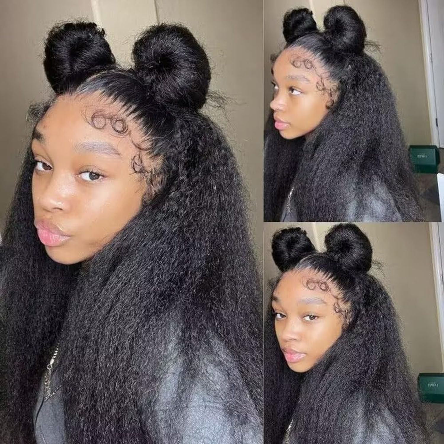veravicky Kinky Straight Lace Front Wigs Human Hair 180% Density 13x4 Glueless Wigs for Women 18 inch Yaki Straight Wigs Pre Plucked with Baby Hair Natural Color