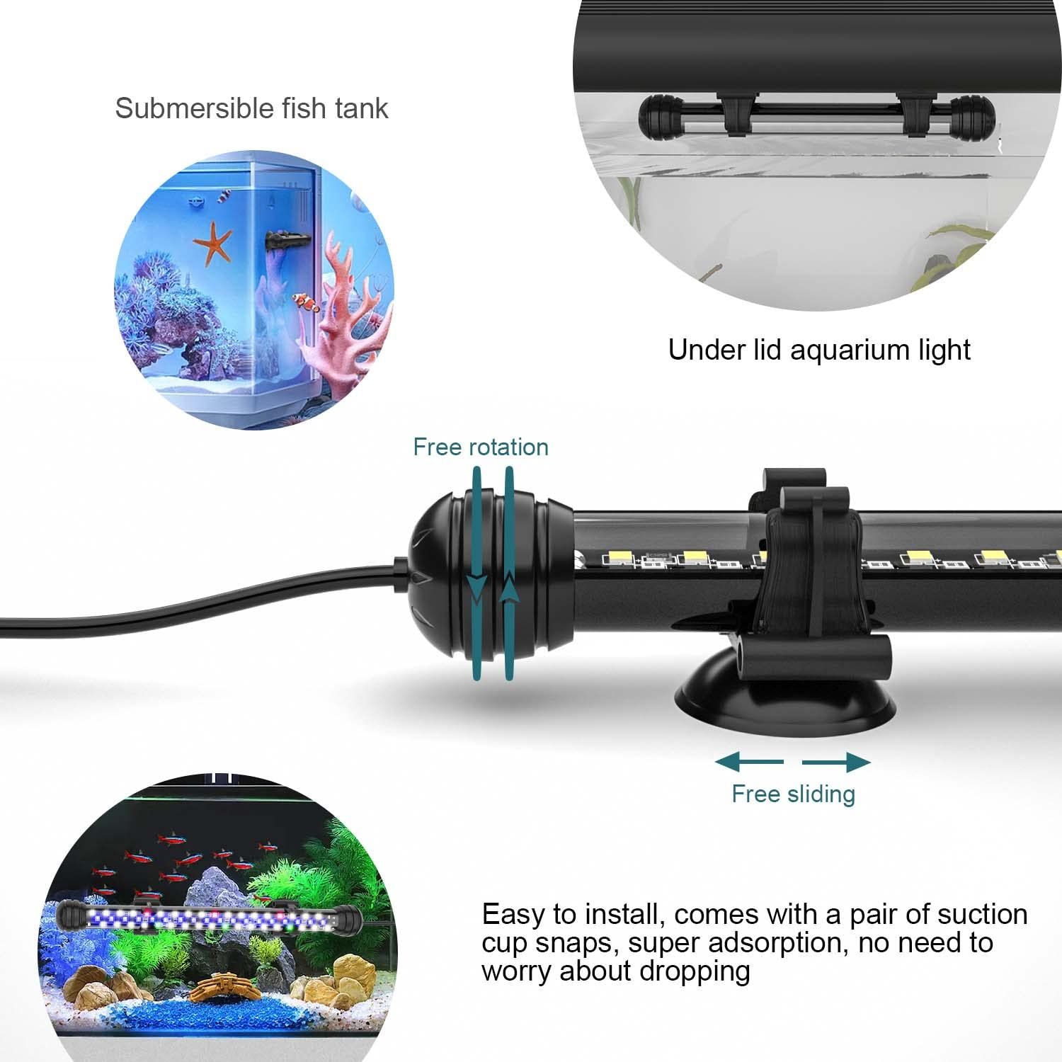 SEAOURA Led Aquarium Light with Timer, Submersible Aquarium Lights for Fish Tank, Fish Tank Light with Auto On/Off, 3 Lighting Modes, Adjustable Brightness (18.9 in for 20-35inch Planted Tank), 10W