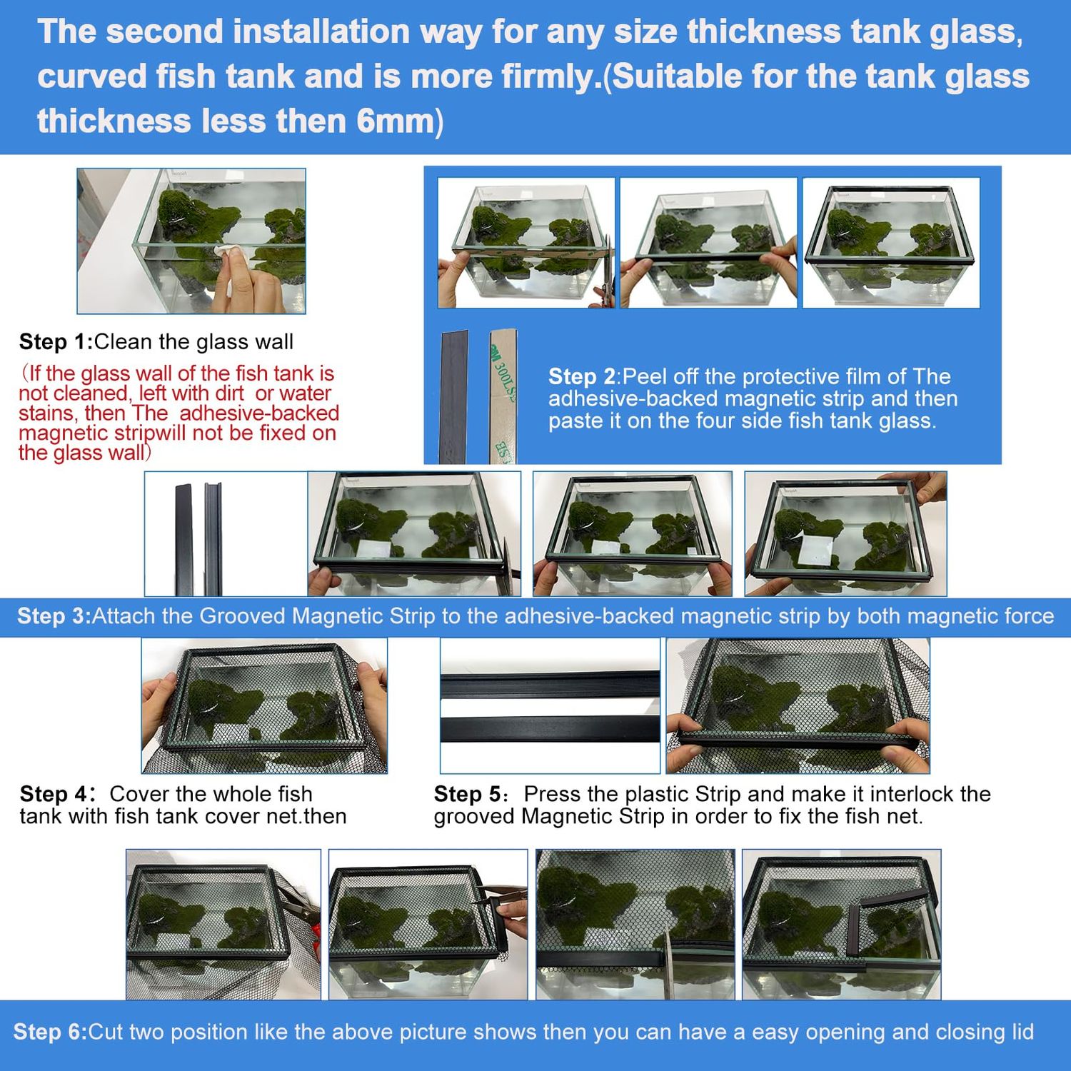 Magnetic Aquarium Cover lid Fish Tank lid Anti-Jumping net Cover mesh Terrarium lid Aquarium Hood (Small Size DIY Cover lid)