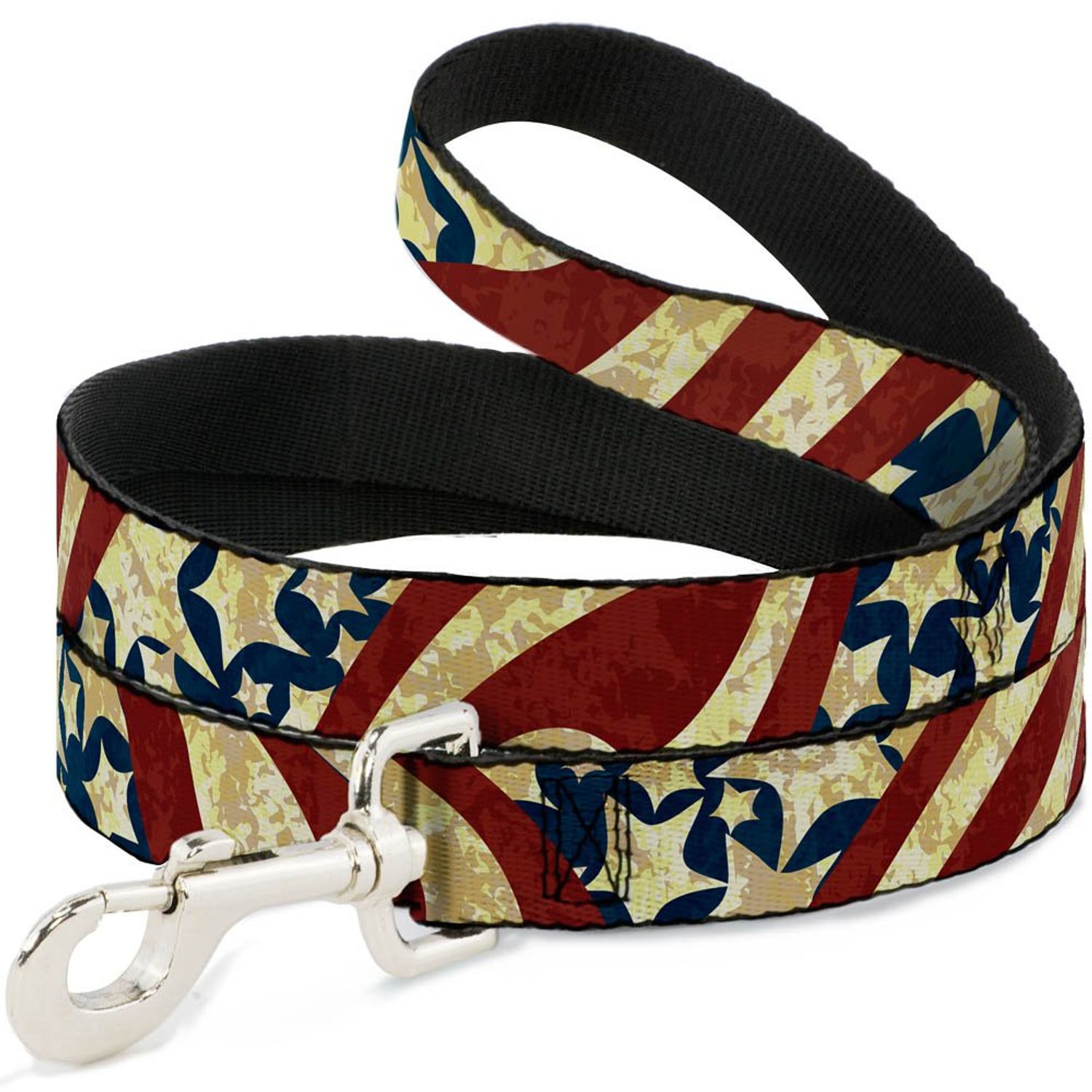 Dog Leash Americana Diagonal Vintage Stars Stripes2 4 Feet Long 0.5 Inch Wide