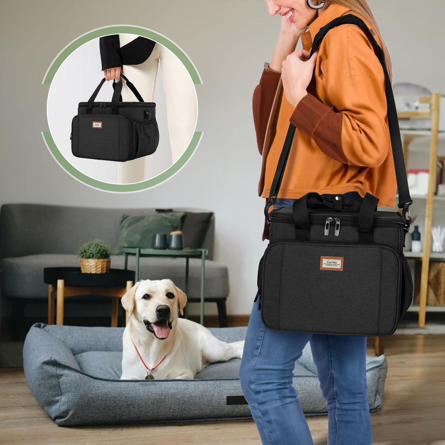CURMIO Pet Grooming Tote Bag, Pet Grooming Supplies Organizer for Cat Dog grooming kit, Pet Supplies Storage Bag for Dog Cat Clippers, Brush, Scissors or Other Pet Care Supplies, Black (BAG ONLY)