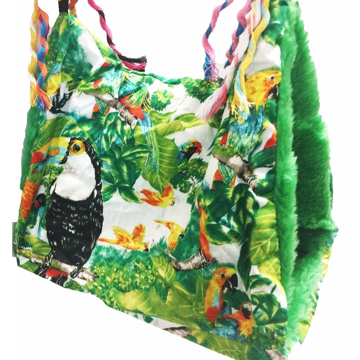 Parrot Printed Happy Hut Pet Cozzy Cage Snuggle Tent Bunk Hammock Bird Toy Toys Craft Cages Cockatiel Budgie Lovebird (Small, Green Print)
