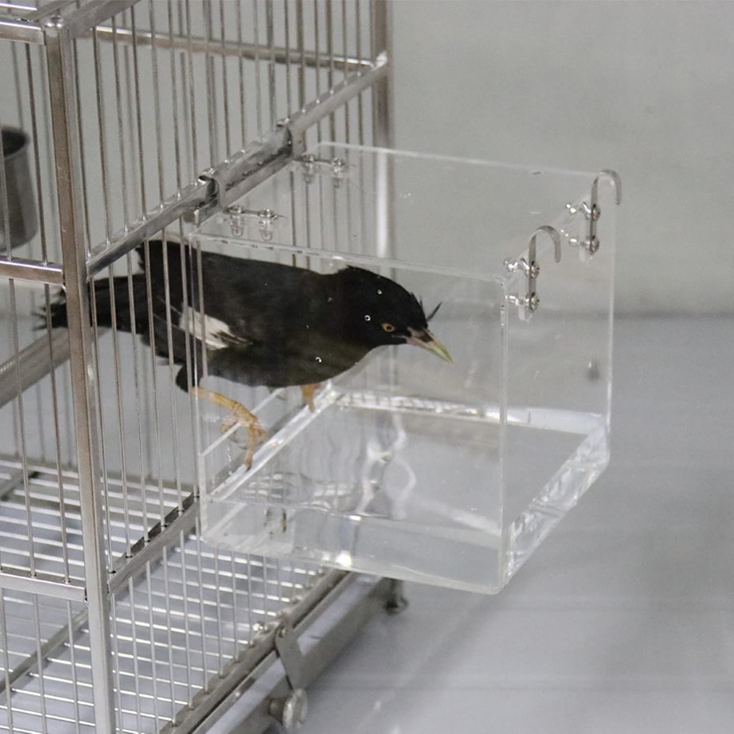 GURECOD Hanging Bird Bath Cube Bird Bathtub Bath Shower Box Bowl Cage Accessory for Little Bird Canary Budgerigar Parrots Crested Myna Cockatiel Lovebird Parakeet Bath (Small)