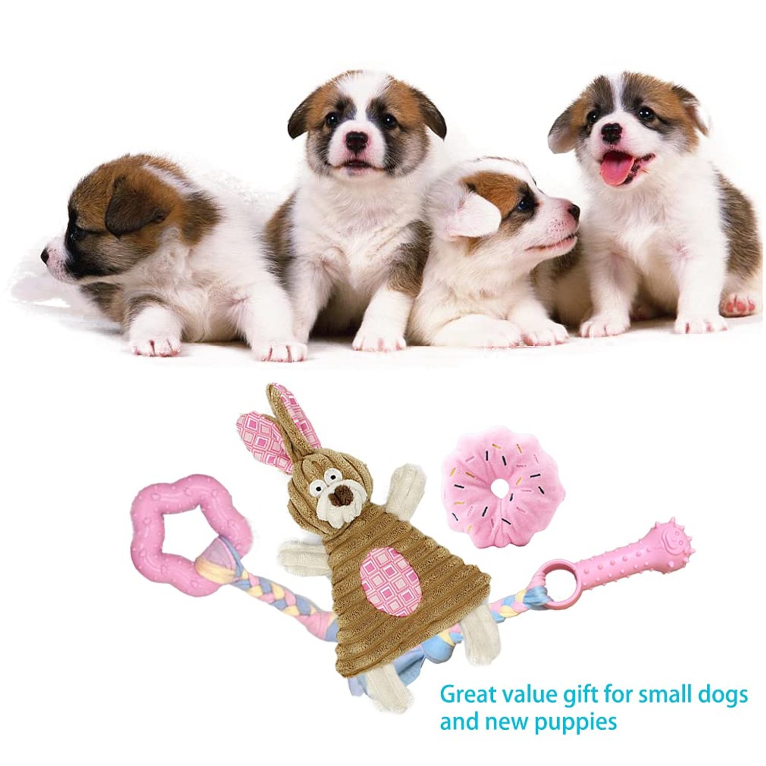 AoLaCo Puppy Toys for Teething Puppies, Puppy chew Toys for Small Dogs, Plush Squeaky Bunny Dog Toys for Puppies, Small Puppy,Pink, 4pcs