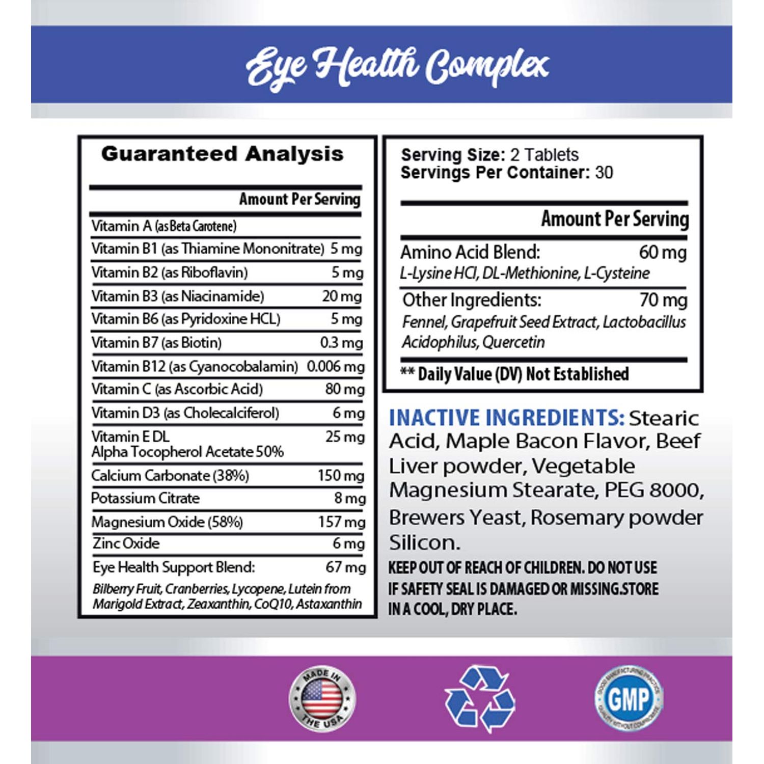 PET SUPPLEMENTS cat Vision Supplement - Cats Eye Health Complex - Advanced Formula for Eye Sight - Immune Boost - cat Vitamin e - 1 Bottle (60 Tablets)